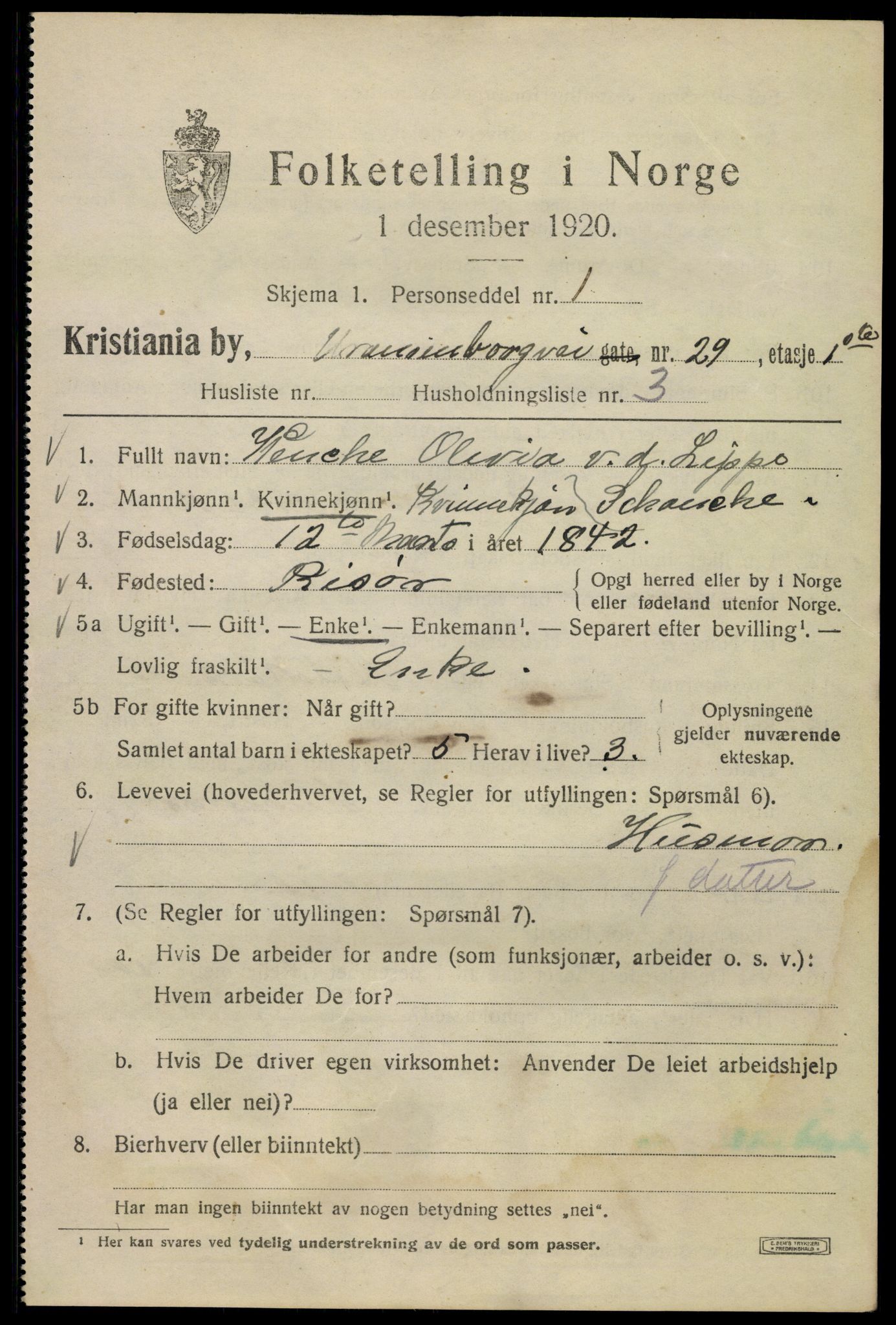 SAO, 1920 census for Kristiania, 1920, p. 620175