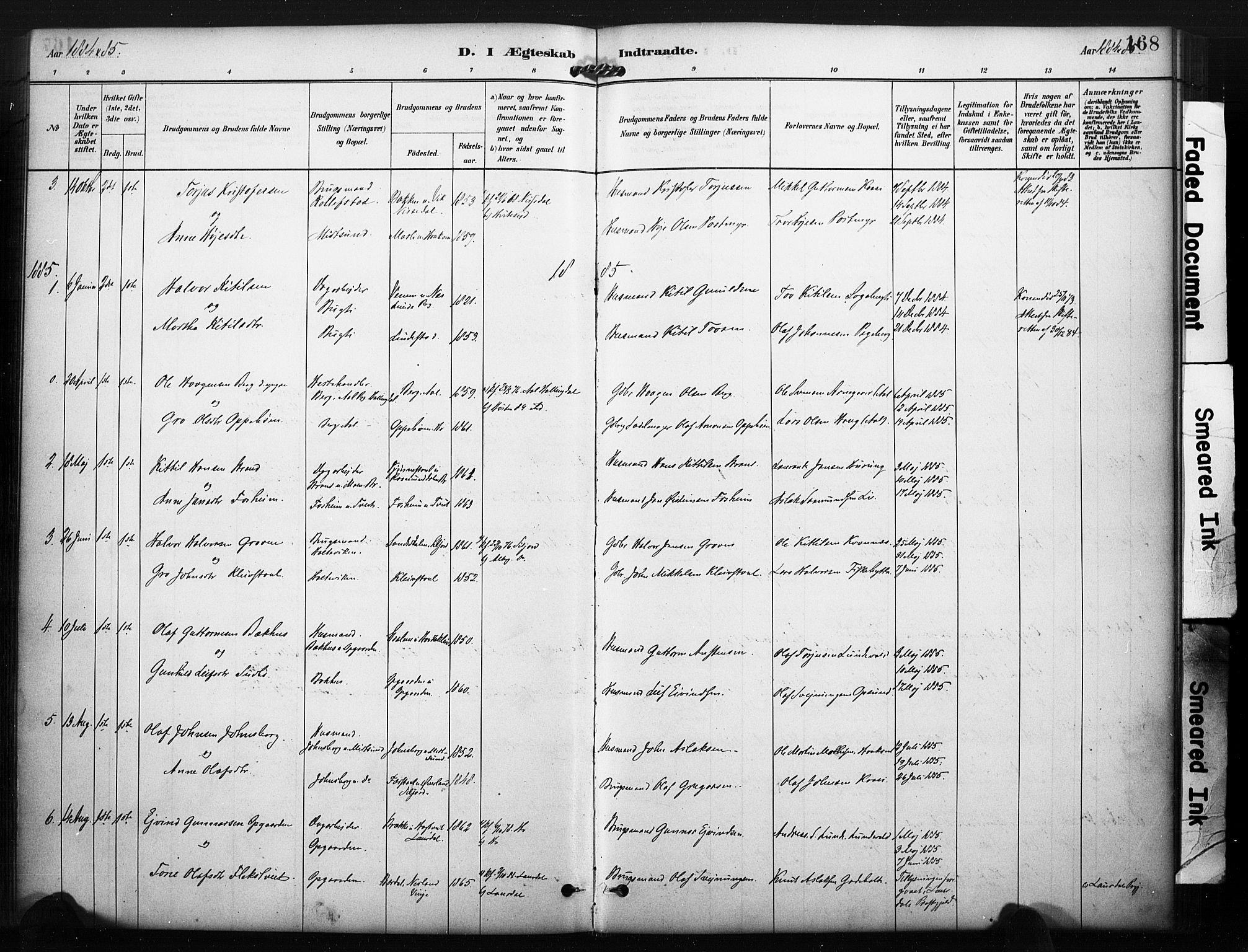 Kviteseid kirkebøker, SAKO/A-276/F/Fa/L0008: Parish register (official) no. I 8, 1882-1903, p. 168