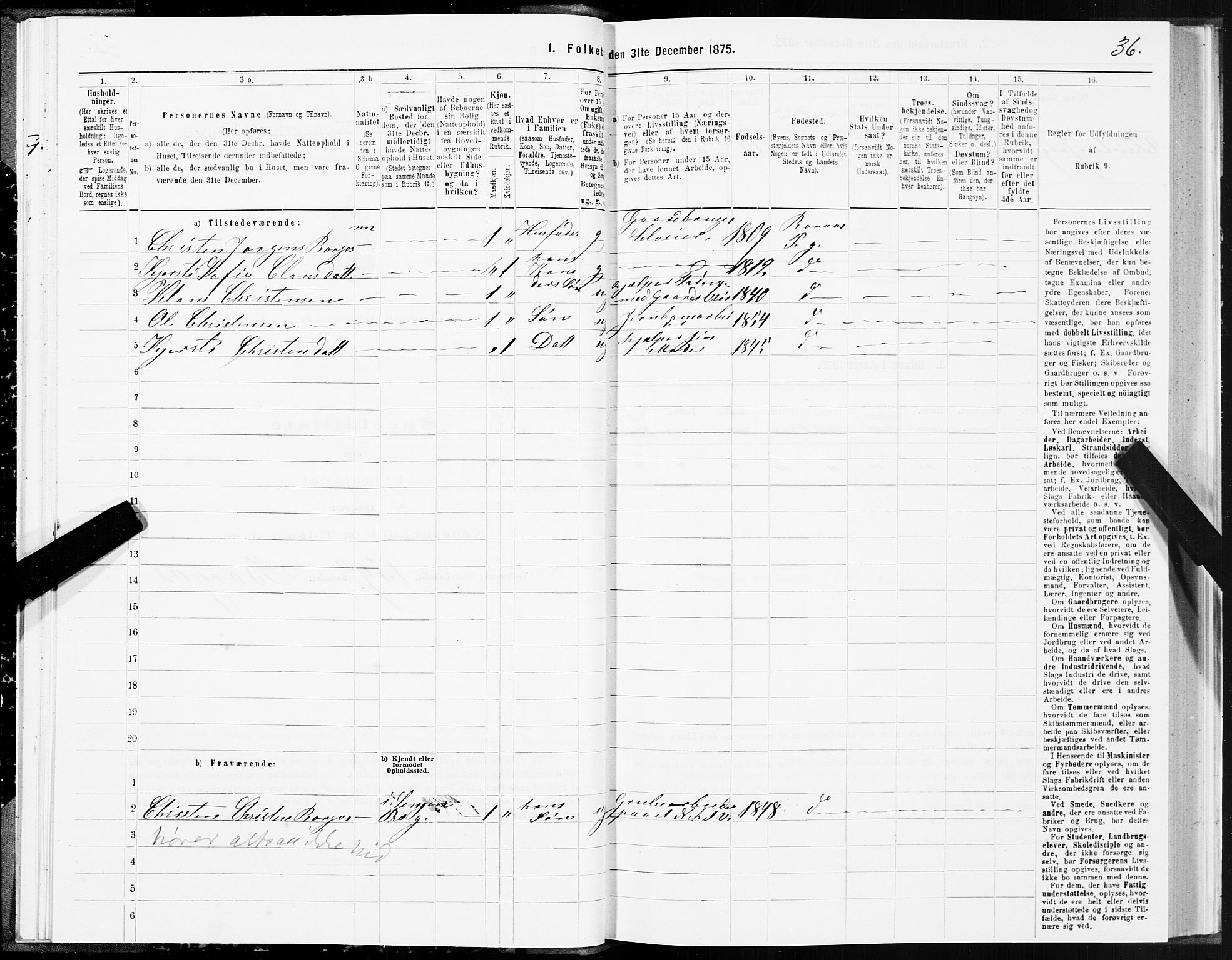 SAT, 1875 census for 1640P Røros, 1875, p. 5036