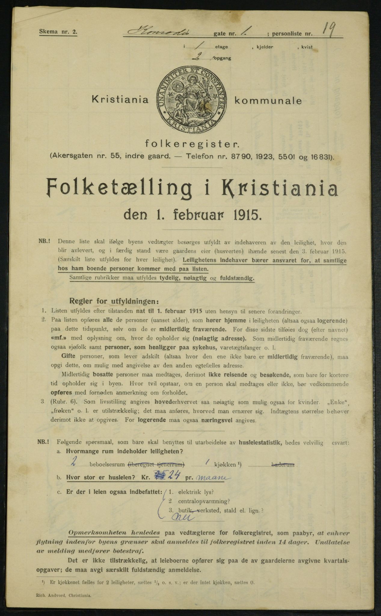 OBA, Municipal Census 1915 for Kristiania, 1915, p. 13294