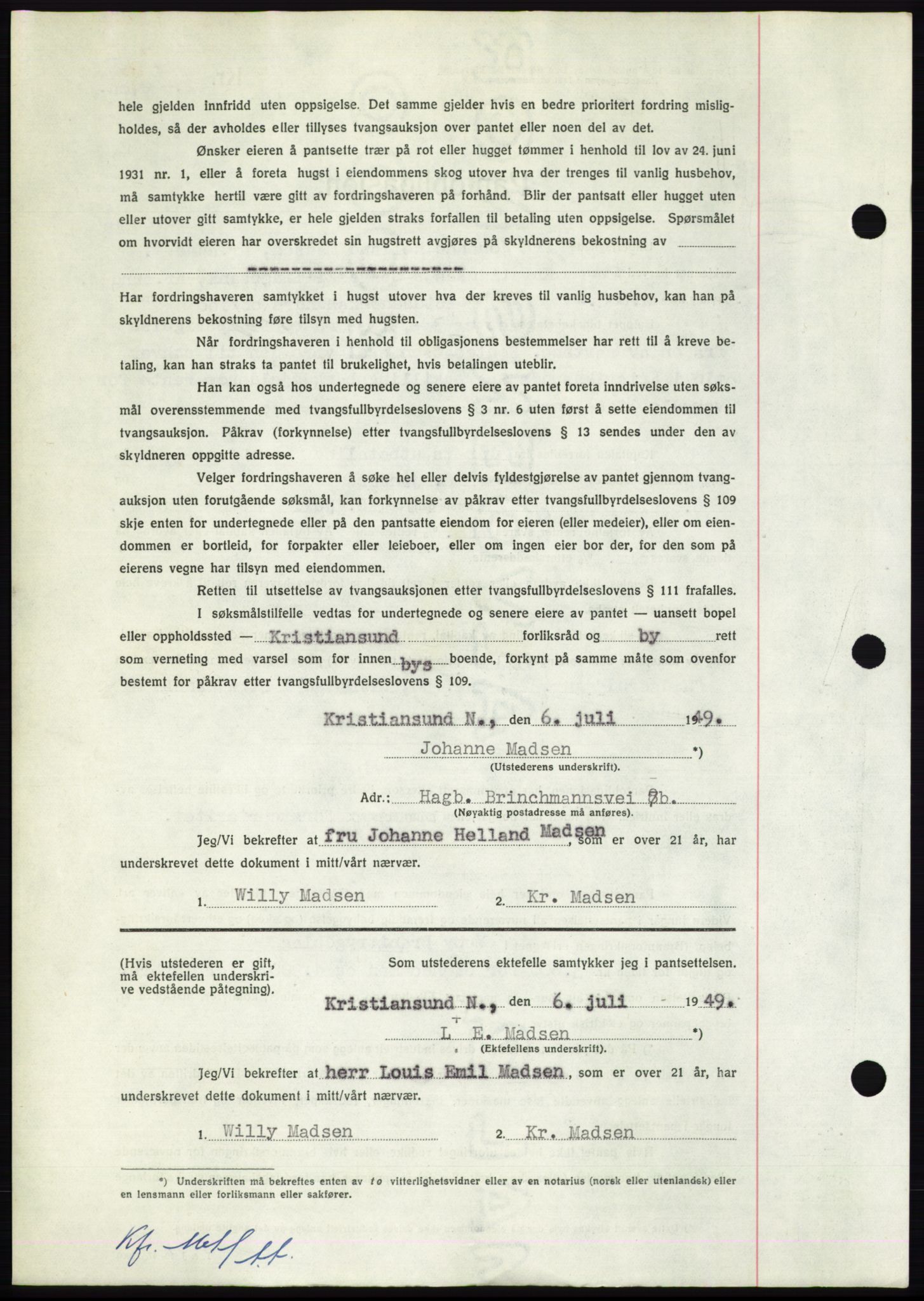 Nordmøre sorenskriveri, AV/SAT-A-4132/1/2/2Ca: Mortgage book no. B102, 1949-1949, Diary no: : 1894/1949