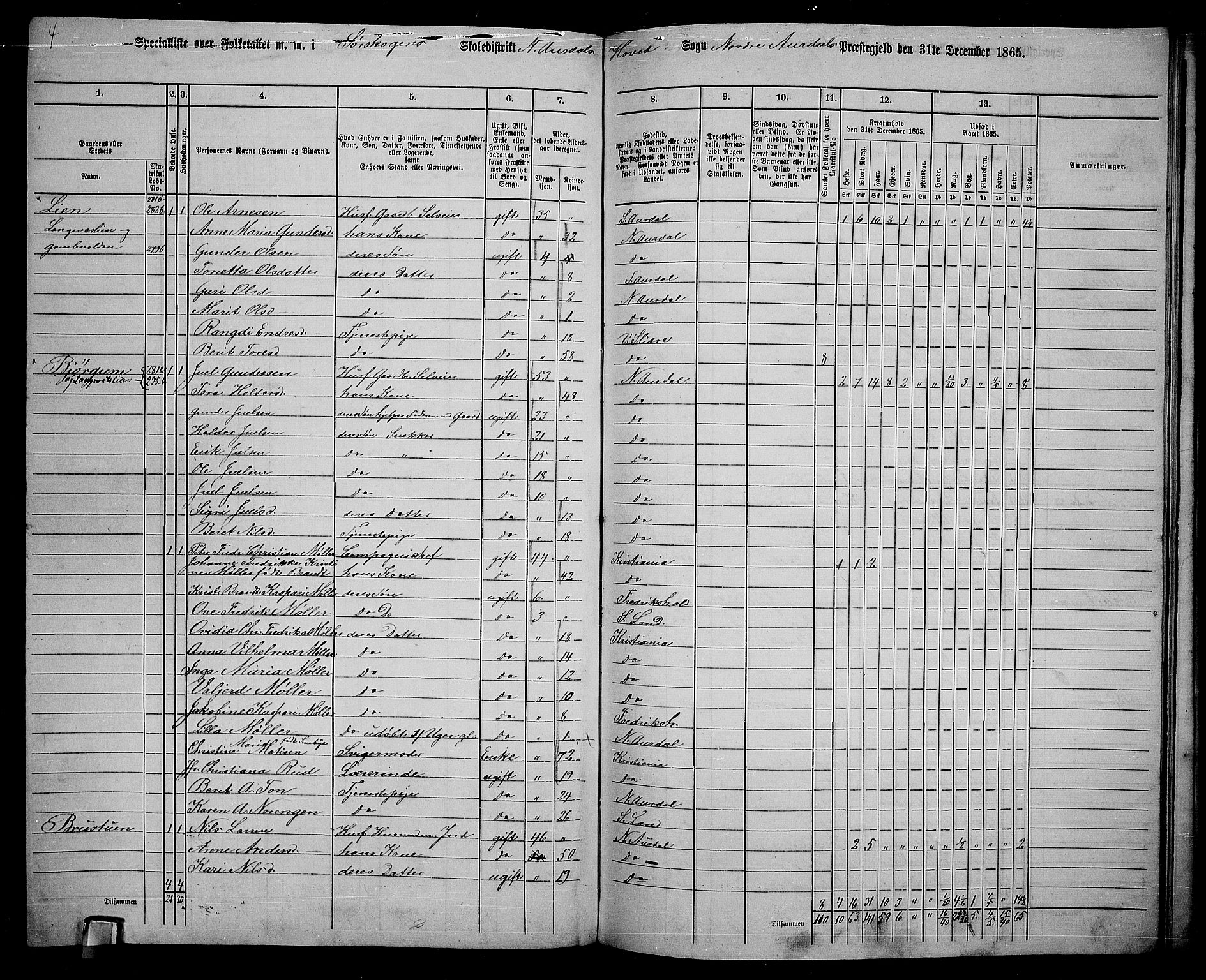 RA, 1865 census for Nord-Aurdal, 1865, p. 198