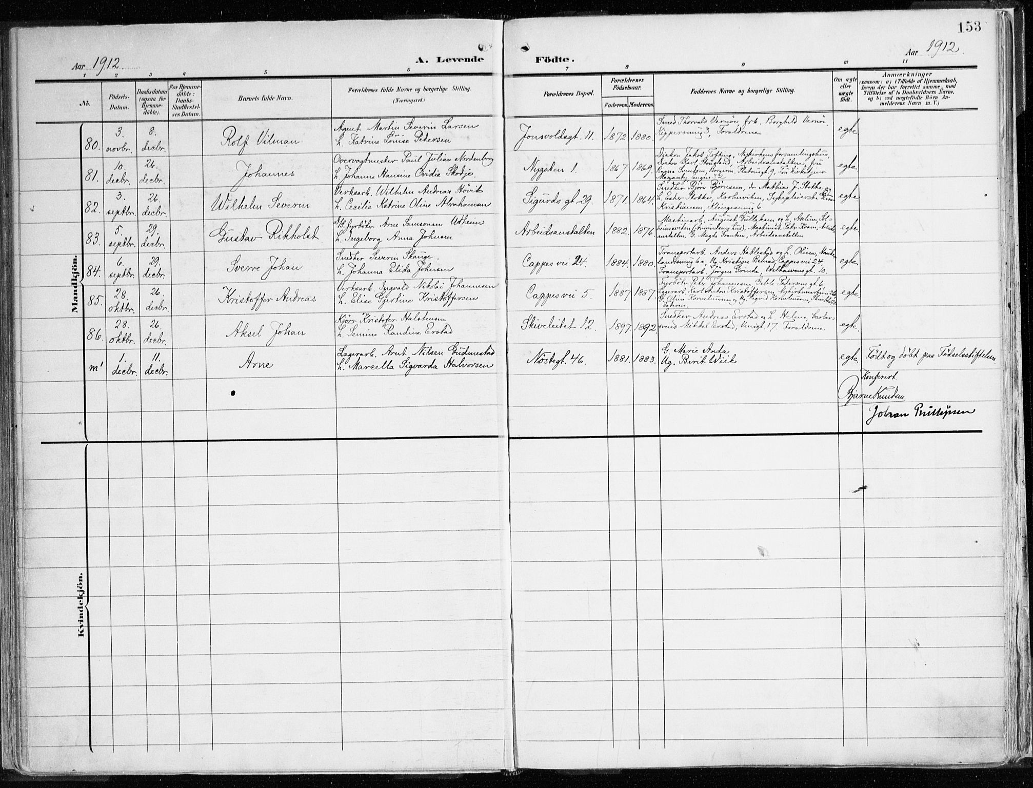 Domkirken sokneprestembete, AV/SAB-A-74801/H/Haa/L0025: Parish register (official) no. B 8, 1903-1925, p. 153