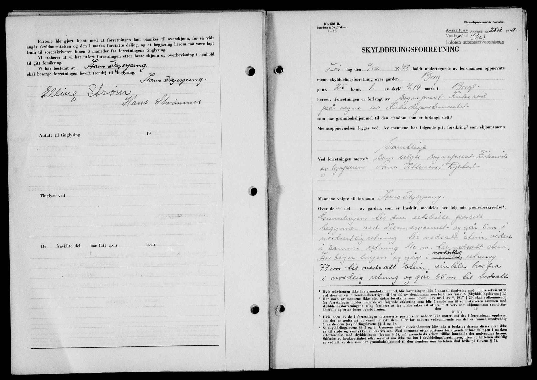 Lofoten sorenskriveri, SAT/A-0017/1/2/2C/L0020a: Mortgage book no. 20a, 1948-1949, Diary no: : 2806/1948