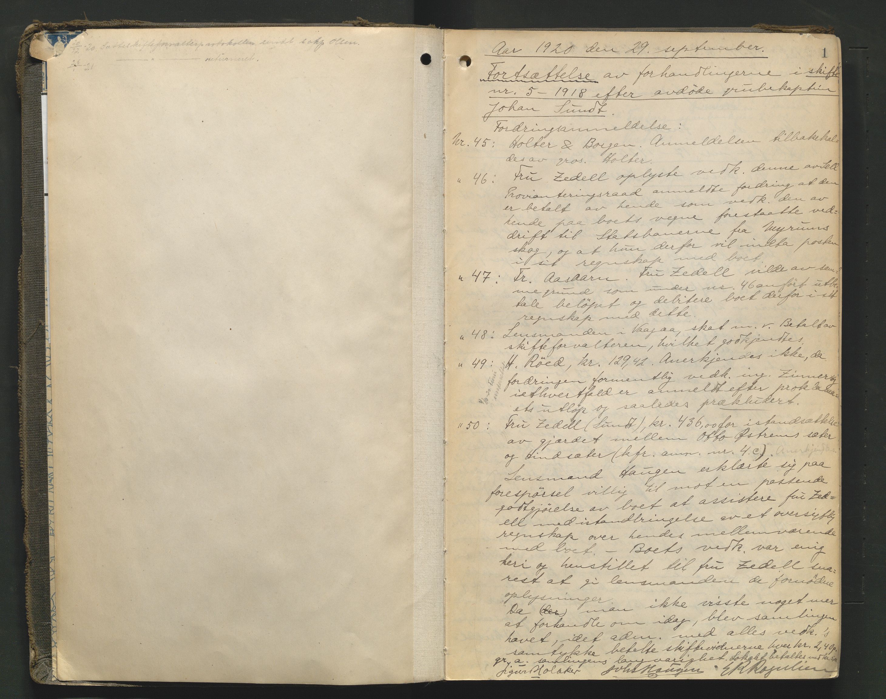 Nord-Gudbrandsdal tingrett, AV/SAH-TING-002/J/Jc/L0007: Skifteforhandlingsprotokoll, 1920-1926, p. 1