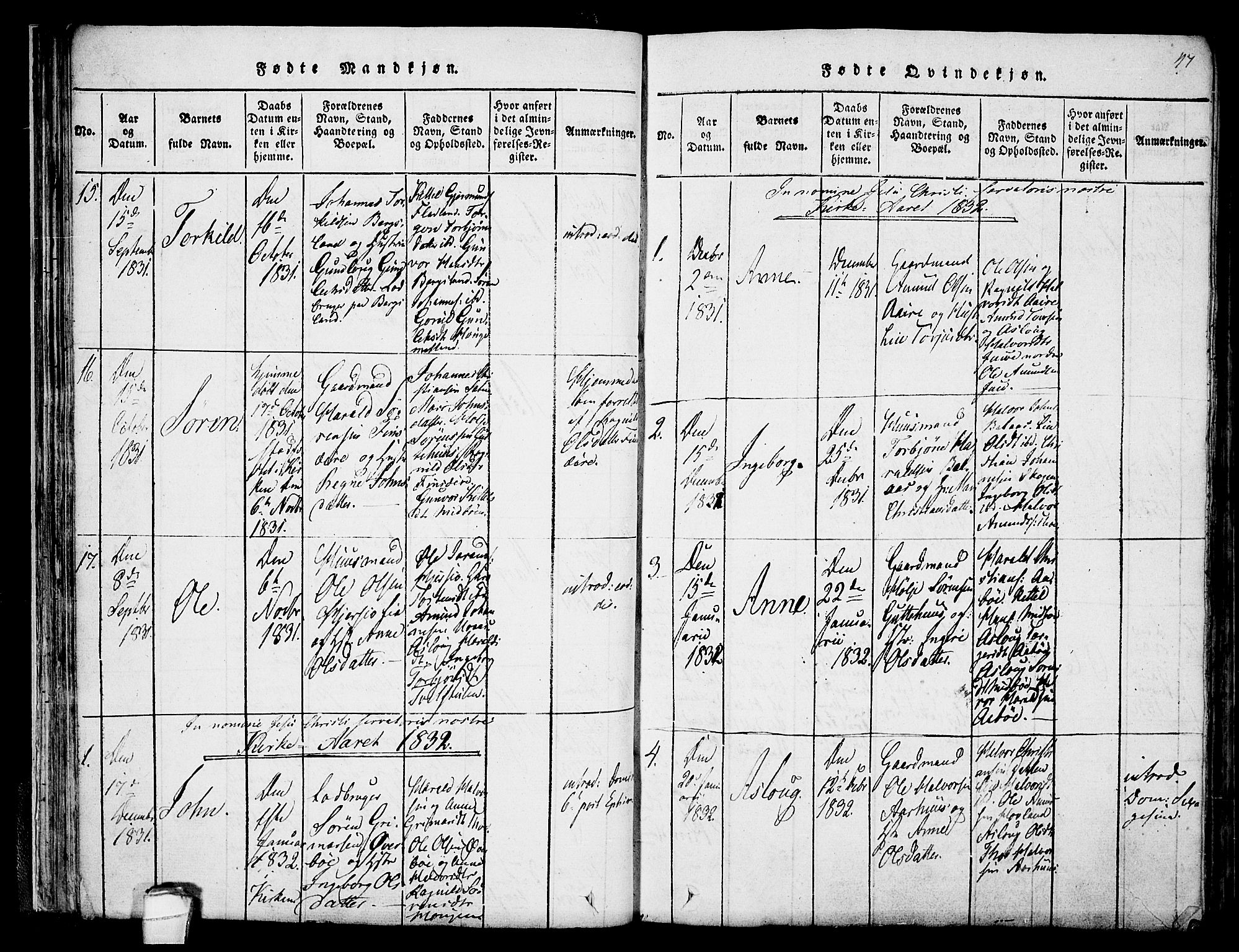 Hjartdal kirkebøker, SAKO/A-270/F/Fa/L0007: Parish register (official) no. I 7, 1815-1843, p. 47