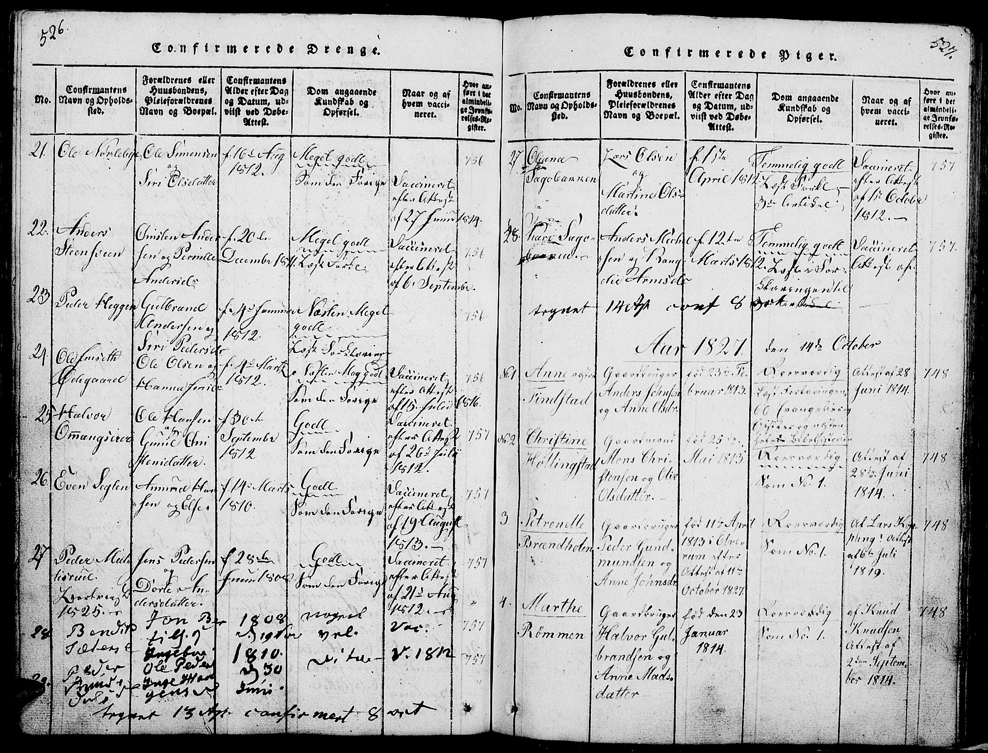 Løten prestekontor, AV/SAH-PREST-022/L/La/L0001: Parish register (copy) no. 1, 1812-1832, p. 526-527