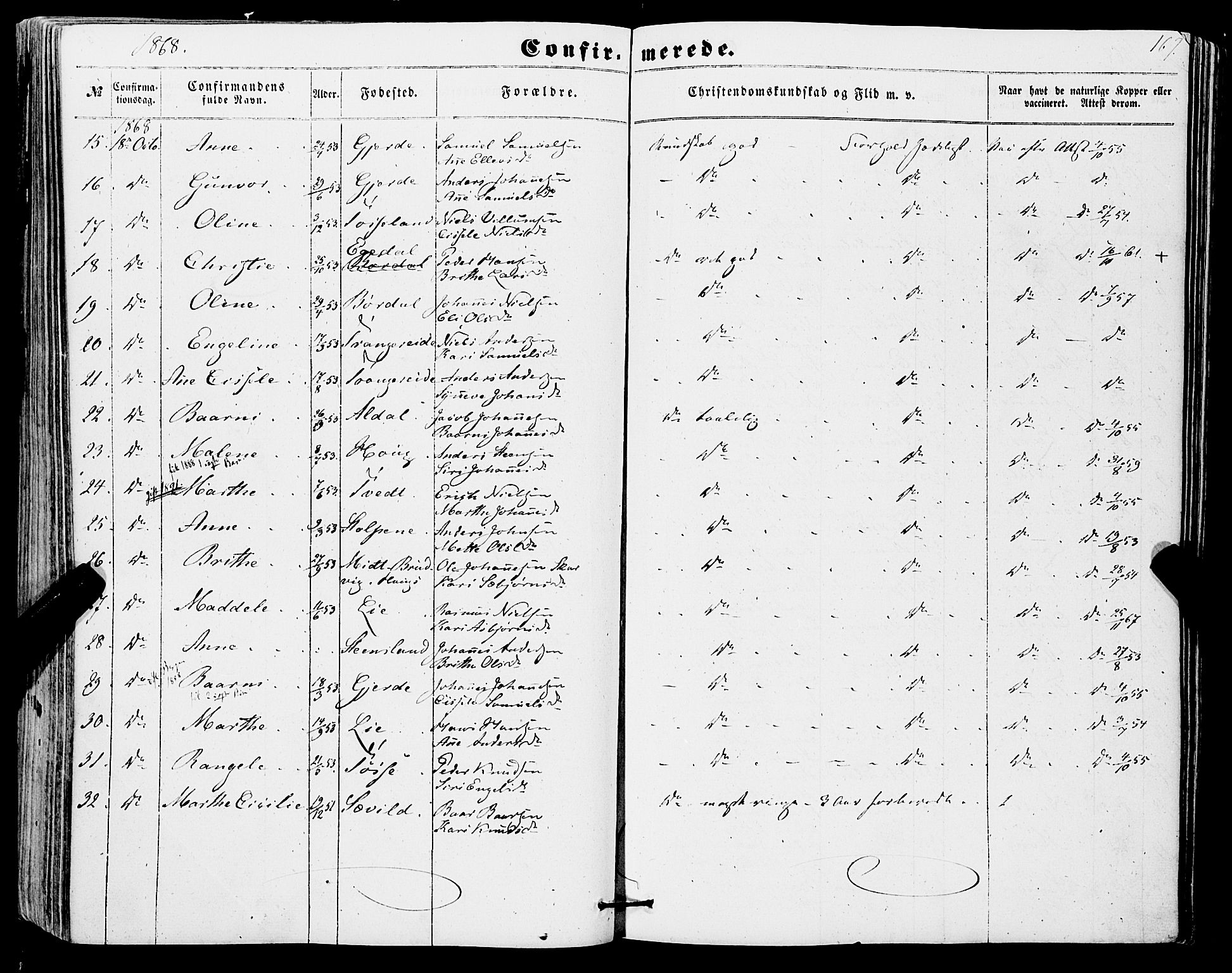 Os sokneprestembete, SAB/A-99929: Parish register (official) no. A 17, 1860-1873, p. 167