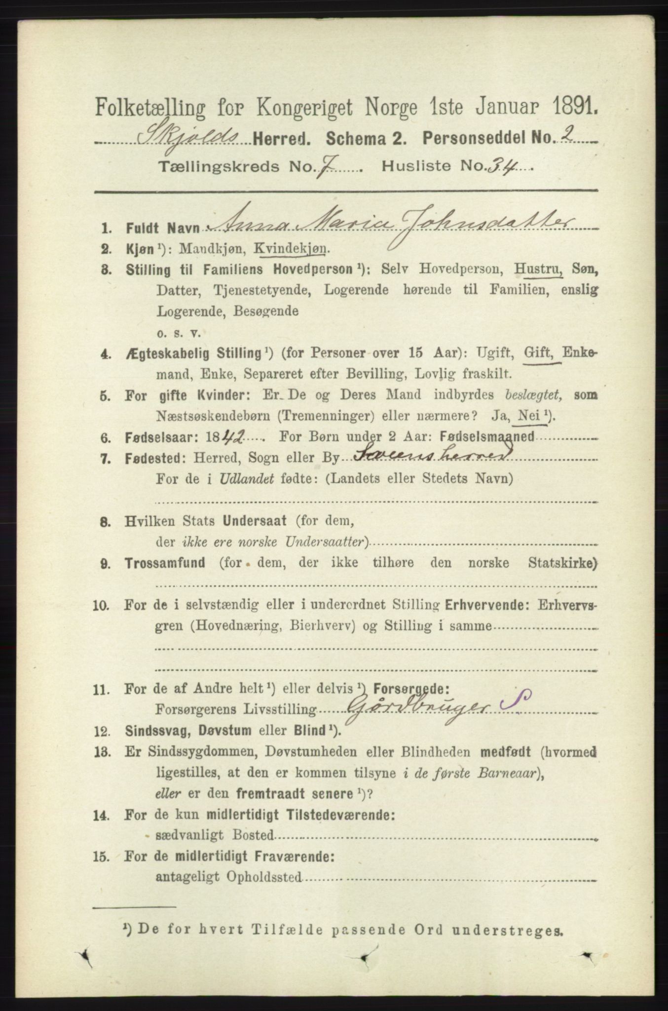 RA, 1891 census for 1154 Skjold, 1891, p. 1517