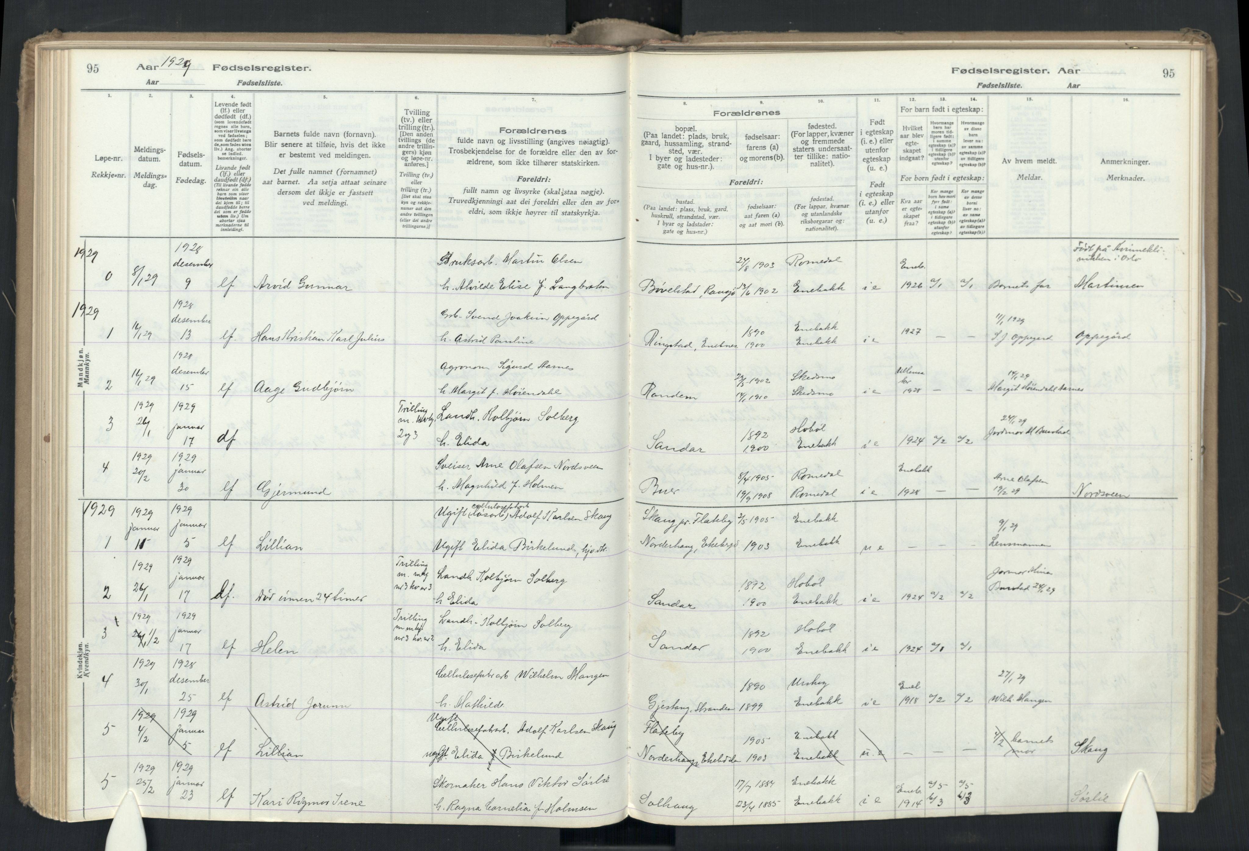 Enebakk prestekontor Kirkebøker, SAO/A-10171c/J/Ja: Birth register no. I 1, 1916-1948, p. 95