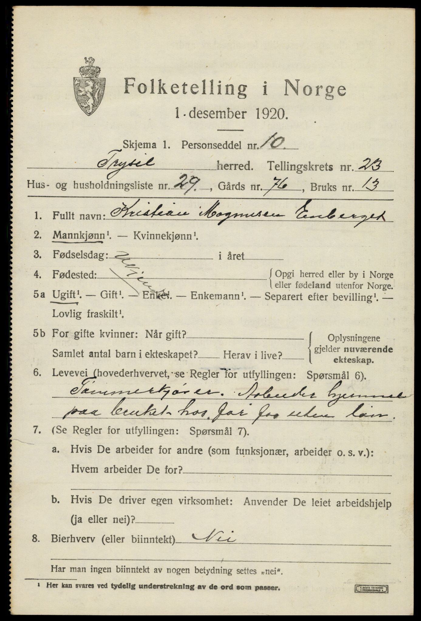 SAH, 1920 census for Trysil, 1920, p. 15205