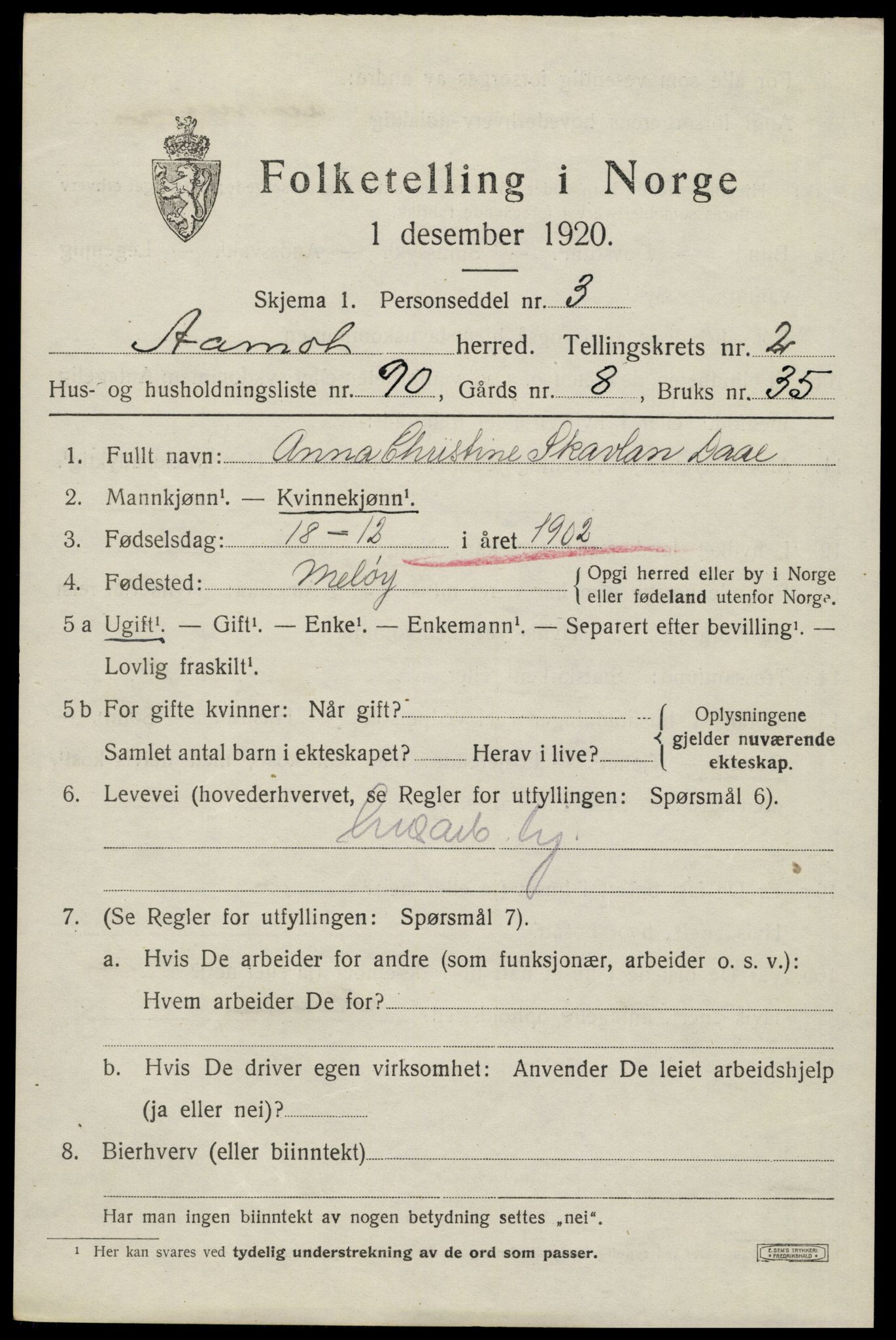 SAH, 1920 census for Åmot, 1920, p. 3811