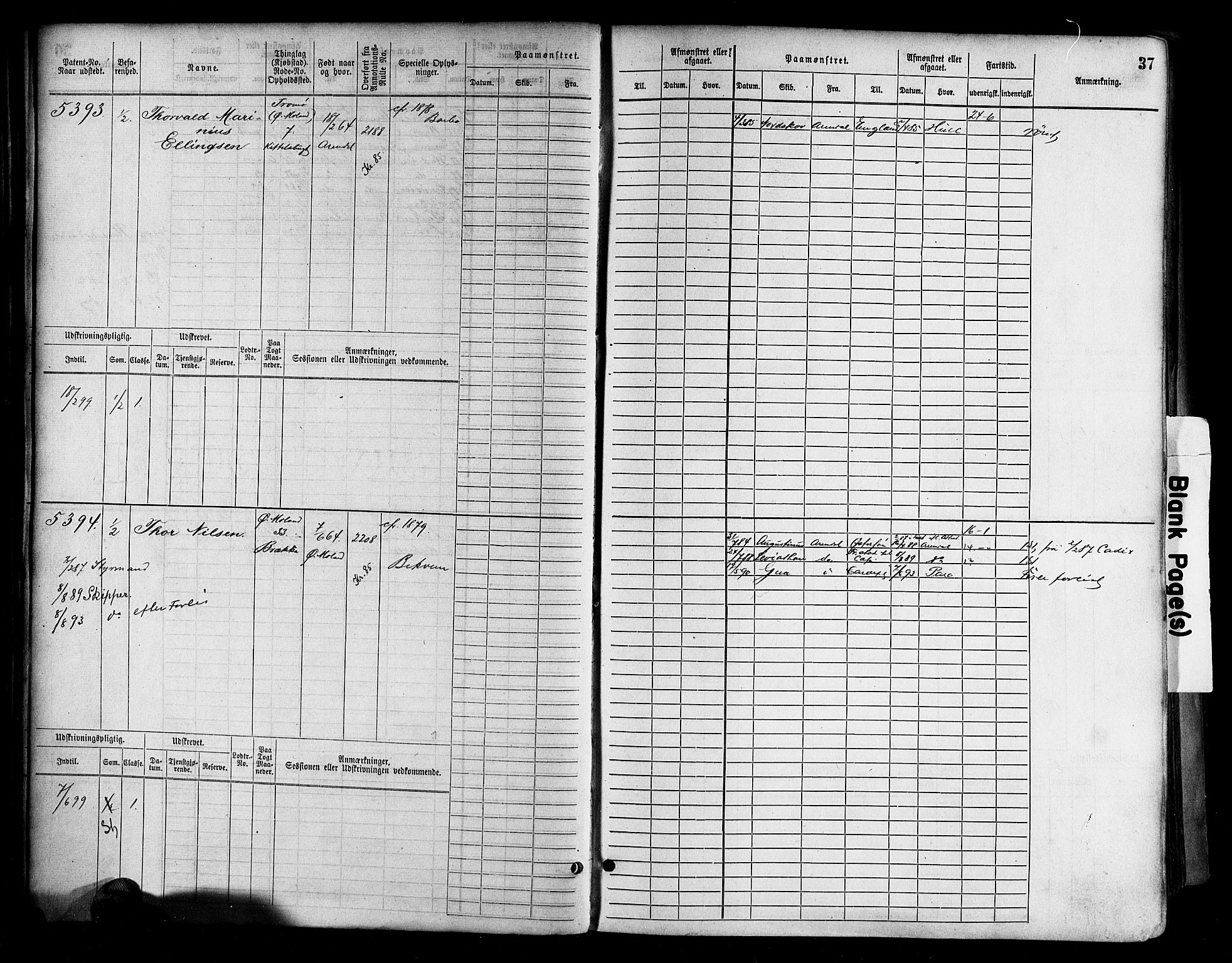 Arendal mønstringskrets, SAK/2031-0012/F/Fb/L0017: Hovedrulle A nr 5323-6076, S-15, 1884-1892, p. 38