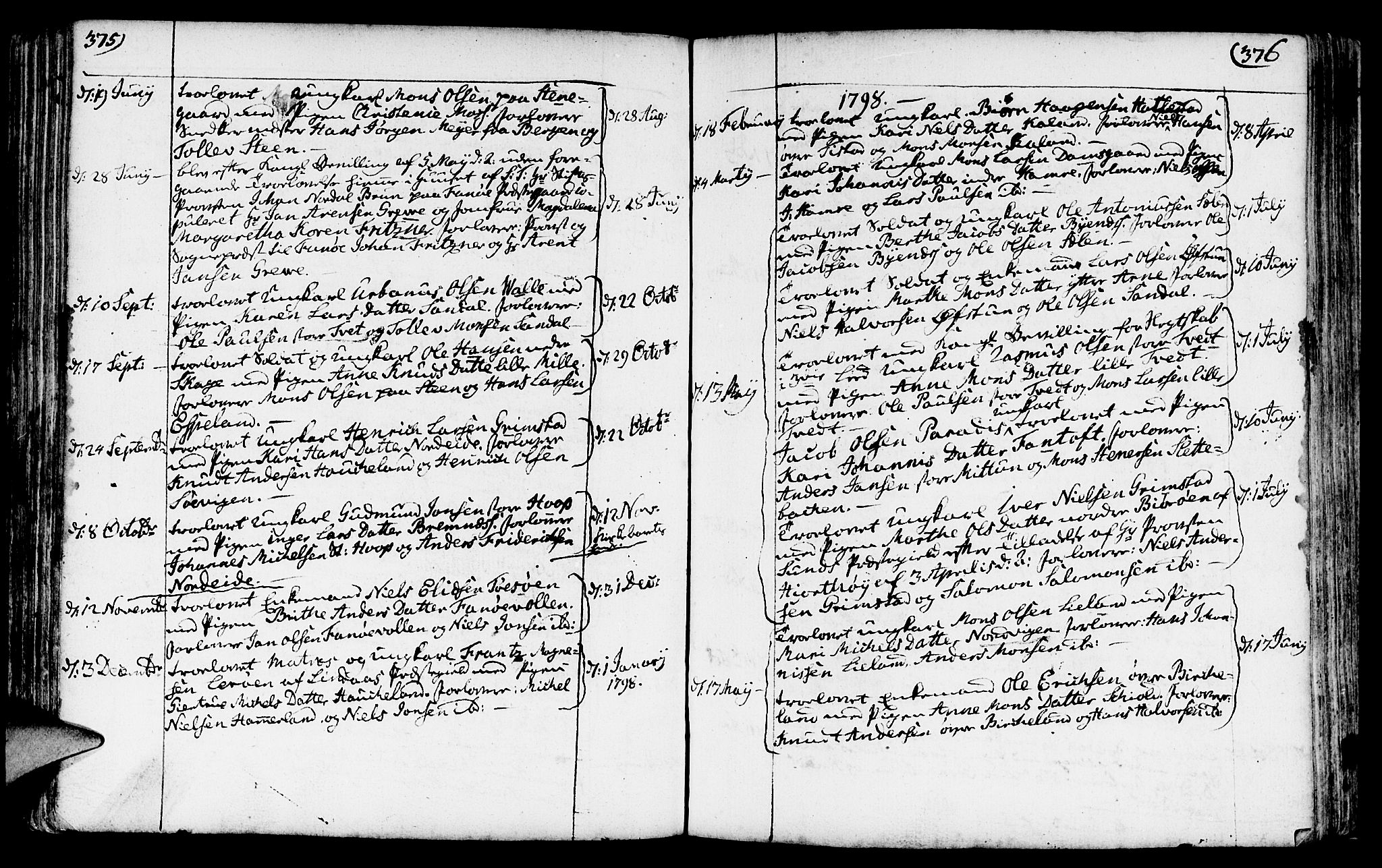 Fana Sokneprestembete, SAB/A-75101/H/Haa/Haaa/L0005: Parish register (official) no. A 5, 1773-1799, p. 375-376