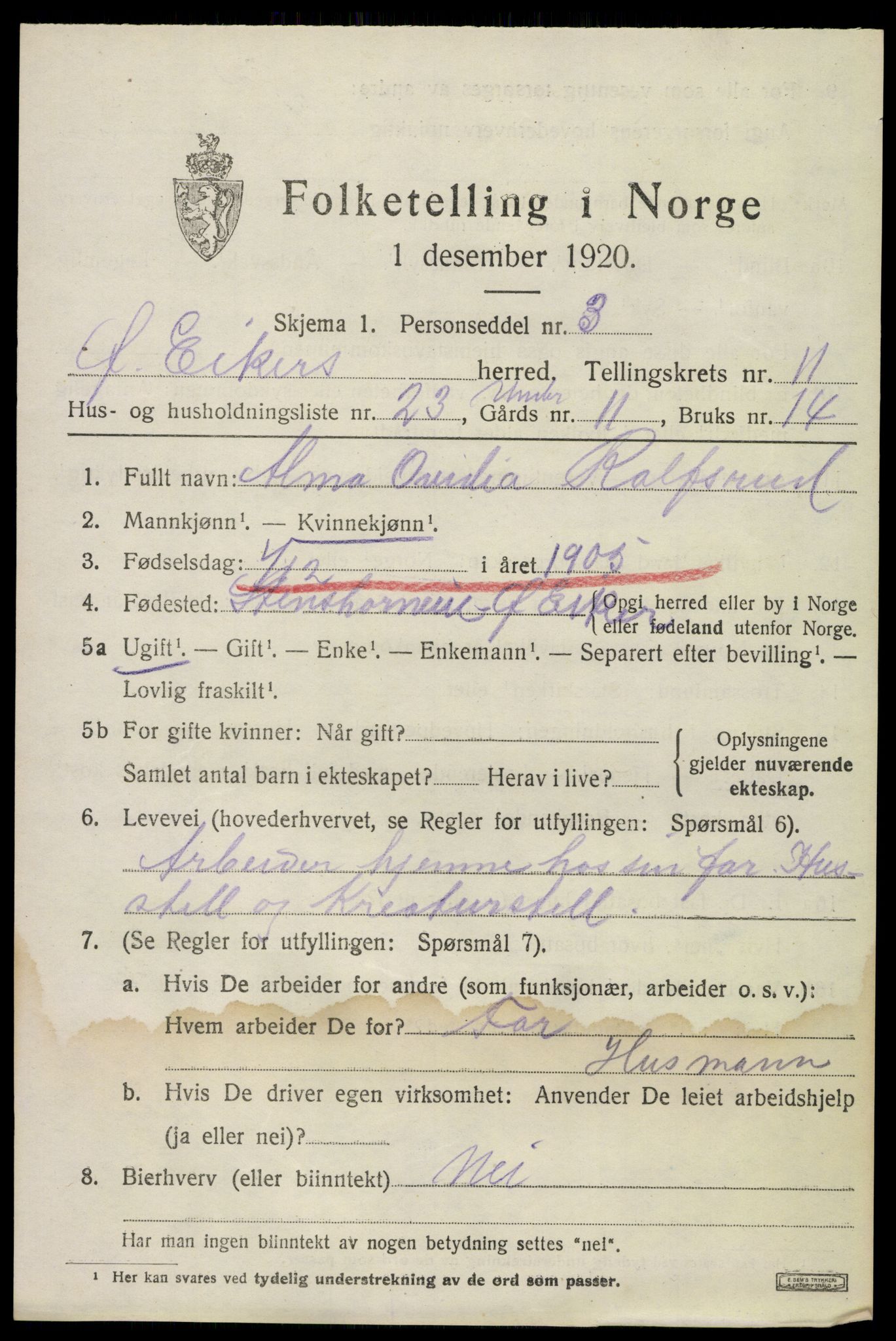 SAKO, 1920 census for Øvre Eiker, 1920, p. 17552