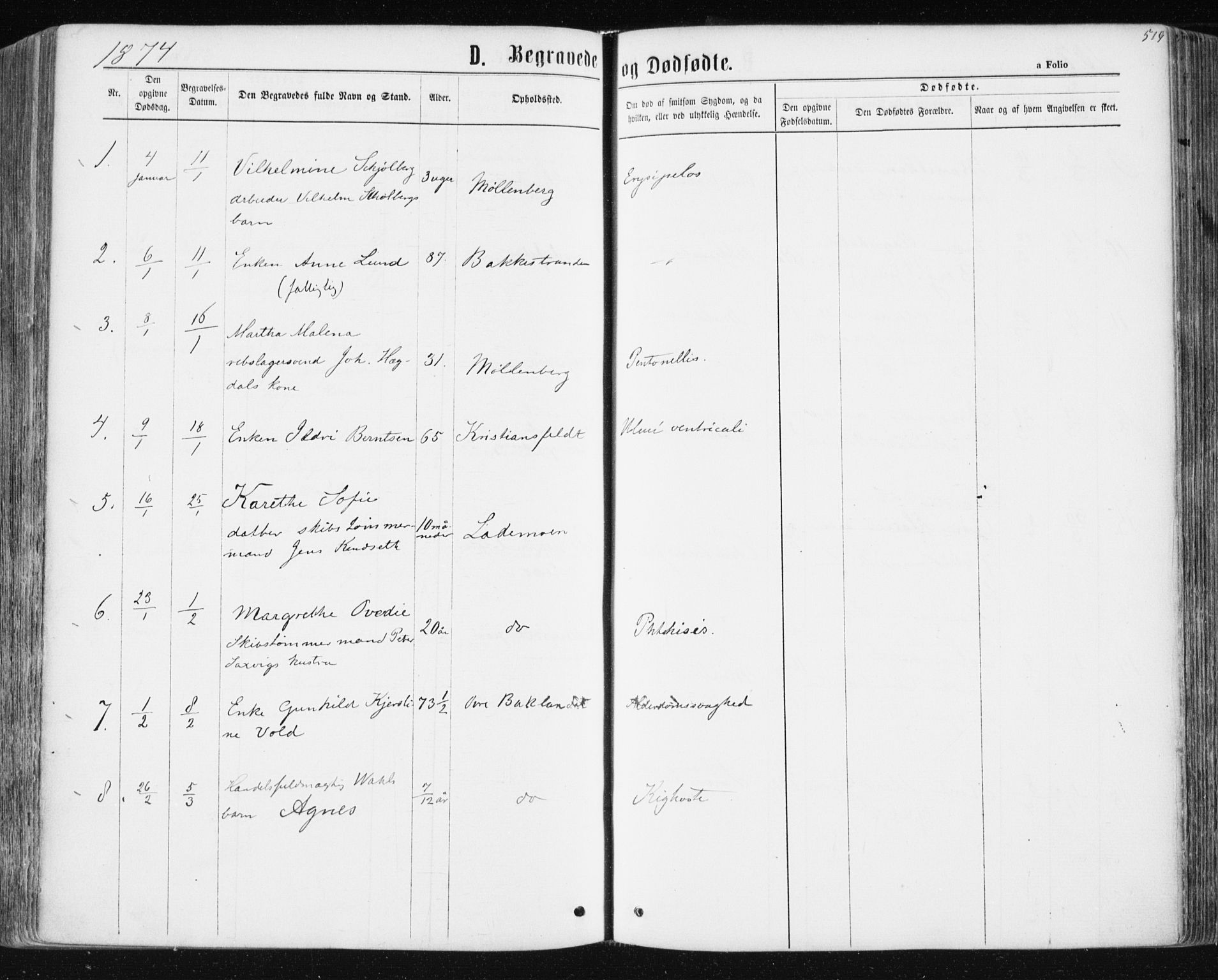 Ministerialprotokoller, klokkerbøker og fødselsregistre - Sør-Trøndelag, AV/SAT-A-1456/604/L0186: Parish register (official) no. 604A07, 1866-1877, p. 519