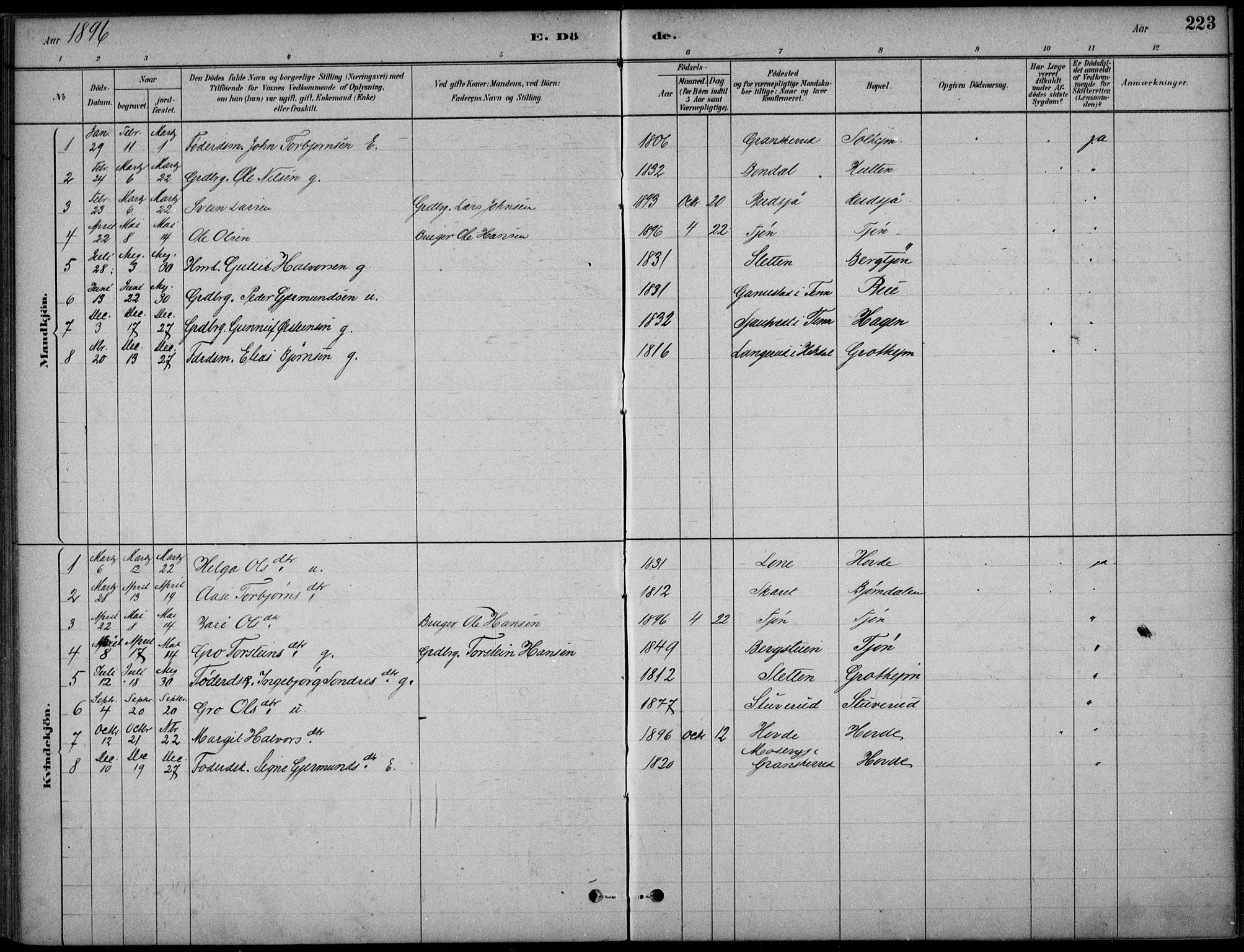 Hjartdal kirkebøker, AV/SAKO-A-270/F/Fc/L0002: Parish register (official) no. III 2, 1880-1936, p. 223