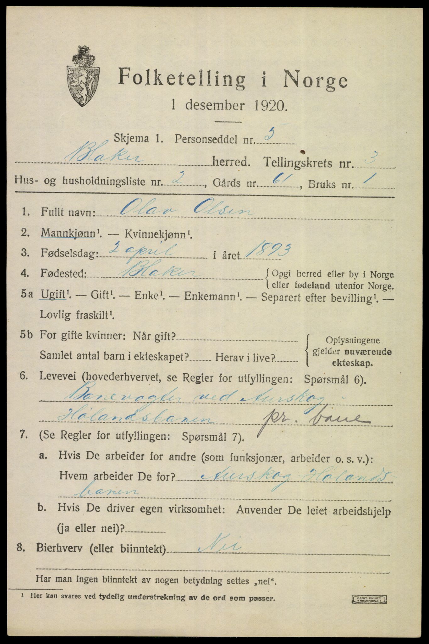 SAO, 1920 census for Blaker, 1920, p. 2255