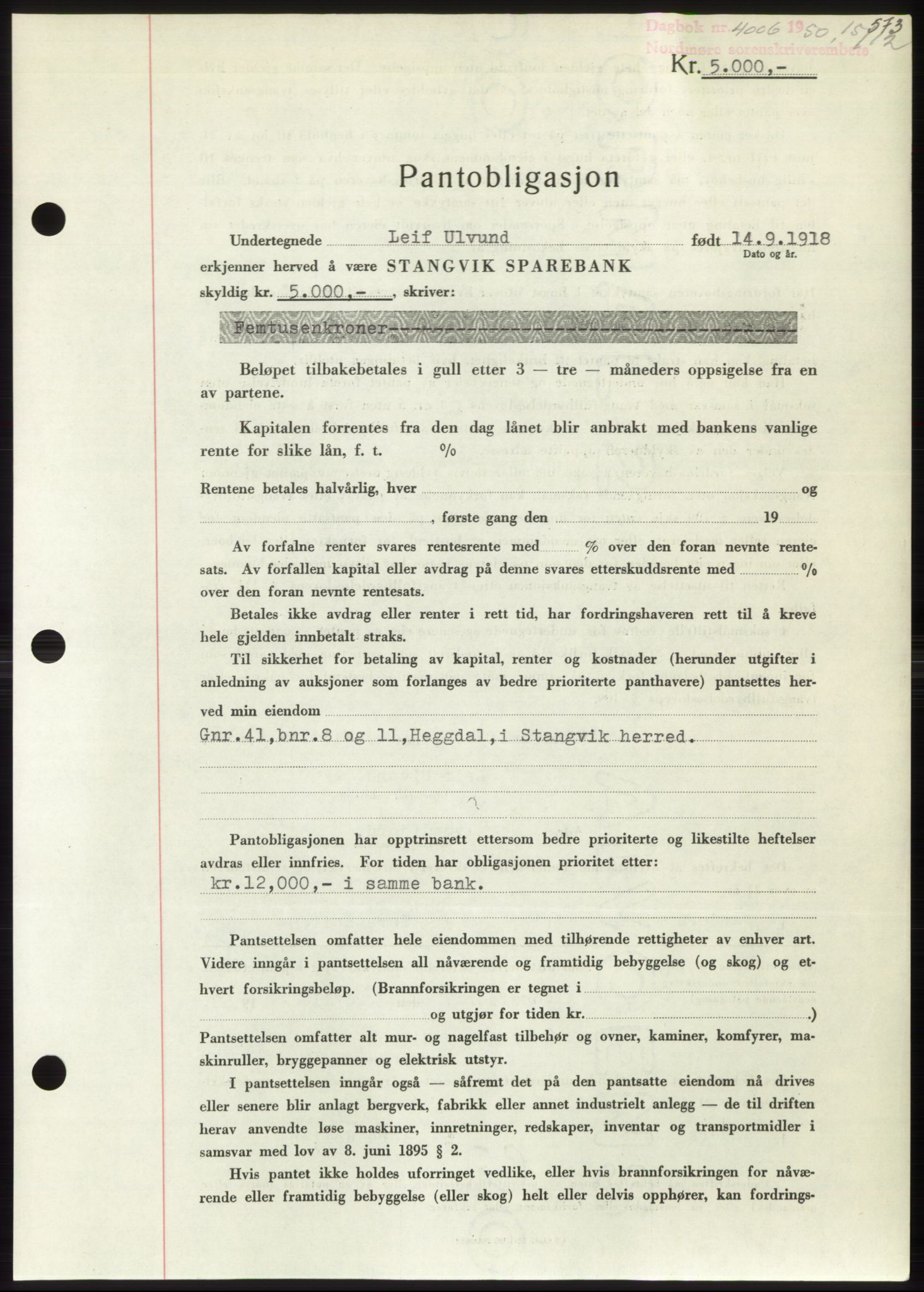 Nordmøre sorenskriveri, AV/SAT-A-4132/1/2/2Ca: Mortgage book no. B106, 1950-1950, Diary no: : 4006/1950