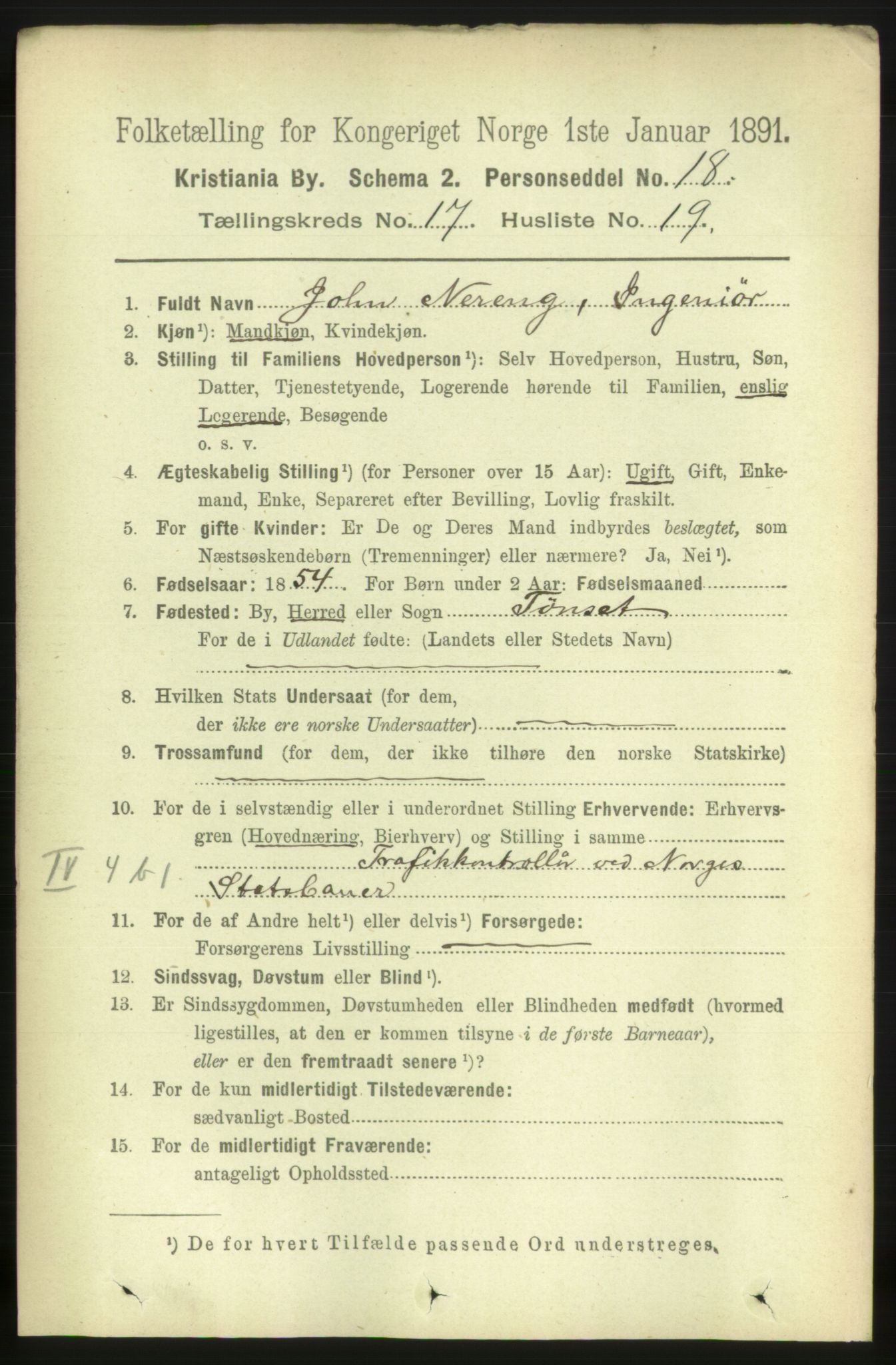 RA, 1891 census for 0301 Kristiania, 1891, p. 8525