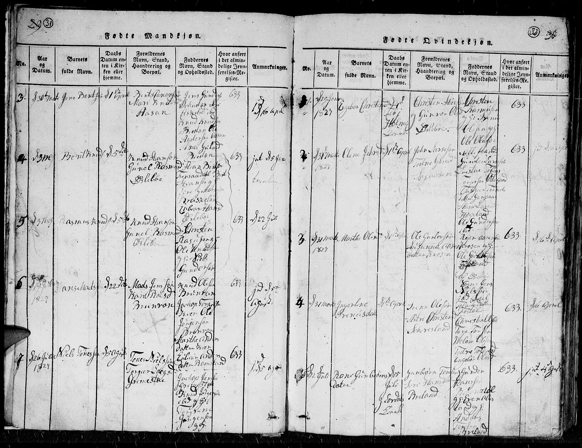 Holum sokneprestkontor, AV/SAK-1111-0022/F/Fb/Fbc/L0001: Parish register (copy) no. B 1, 1820-1859, p. 31-32