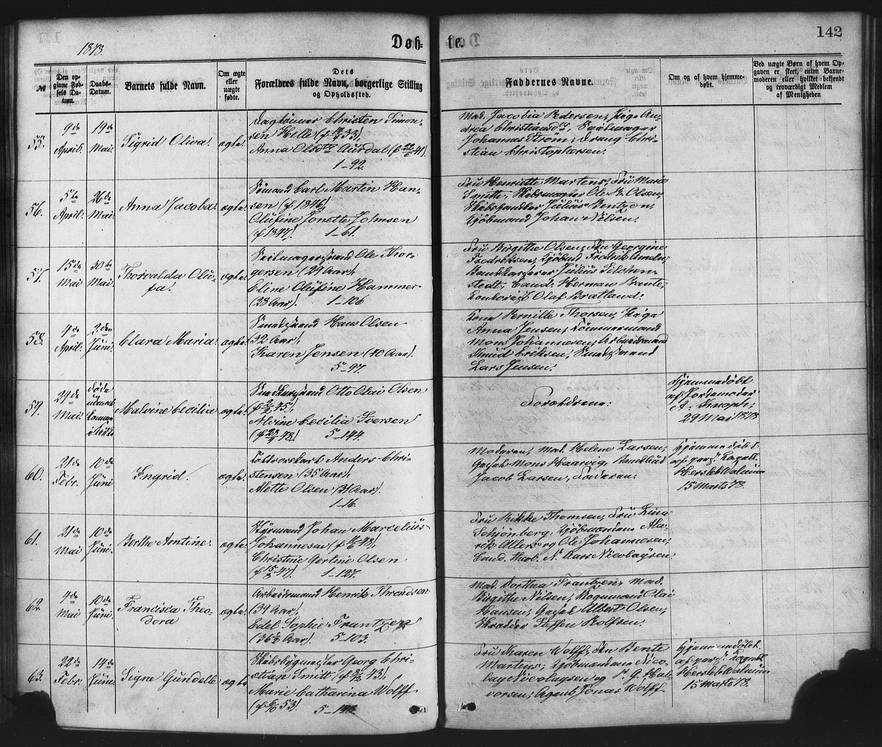 Nykirken Sokneprestembete, SAB/A-77101/H/Haa/L0017: Parish register (official) no. B 4, 1870-1884, p. 142