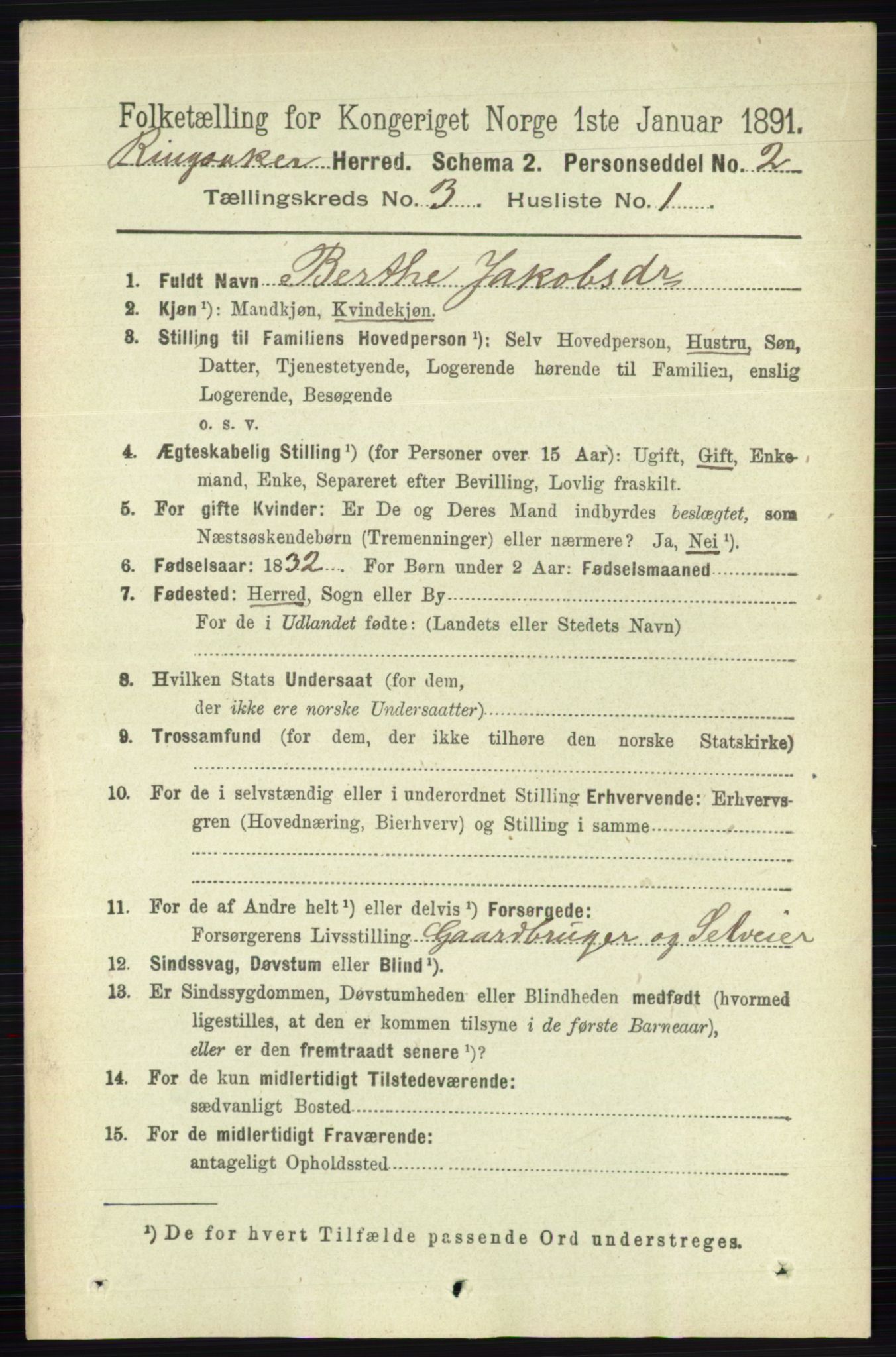 RA, 1891 census for 0412 Ringsaker, 1891, p. 1252