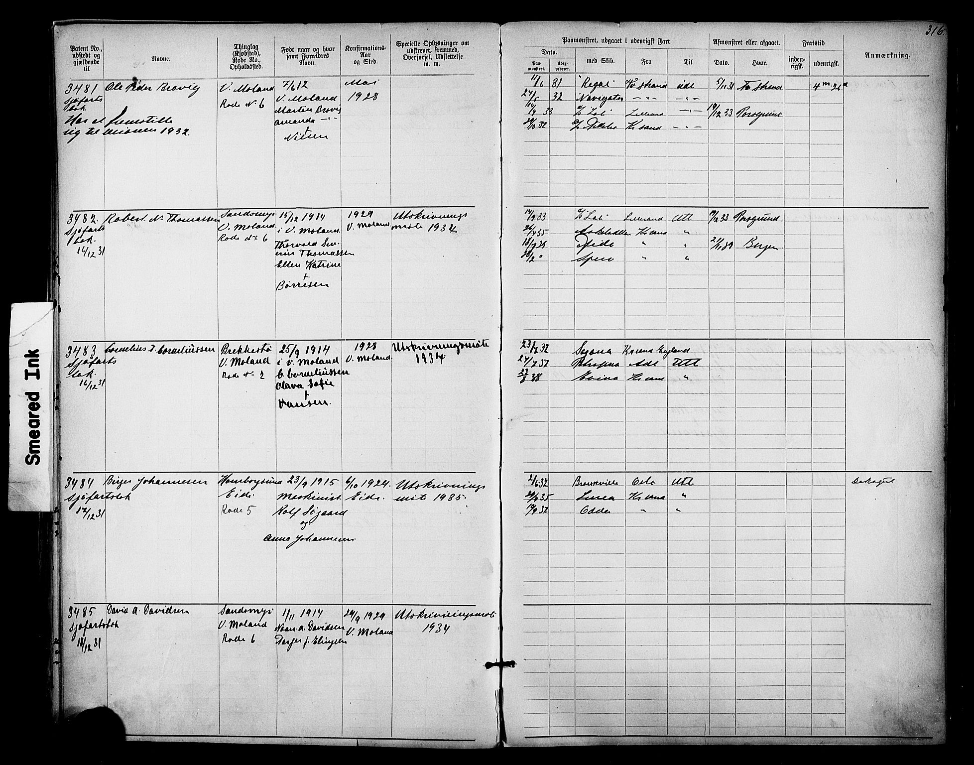 Lillesand mønstringskrets, AV/SAK-2031-0014/F/Fa/L0003: Annotasjonsrulle nr 1911-3489 med register, W-9, 1891-1932, p. 360