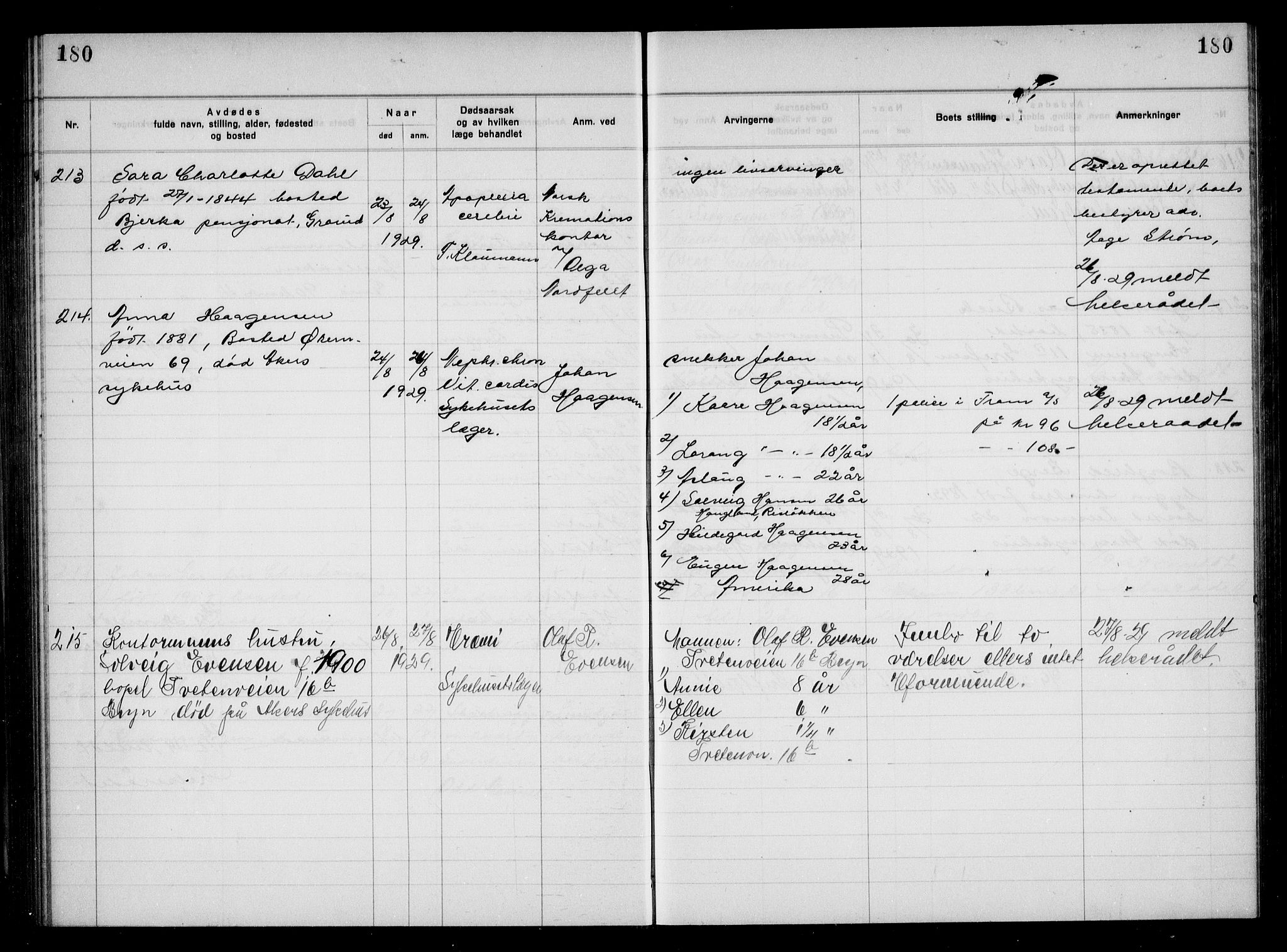 Aker kriminaldommer, skifte- og auksjonsforvalterembete, AV/SAO-A-10452/H/Hb/Hba/Hbac/L0002: Dødsfallsprotokoll for Østre Aker, 1927-1931, p. 180