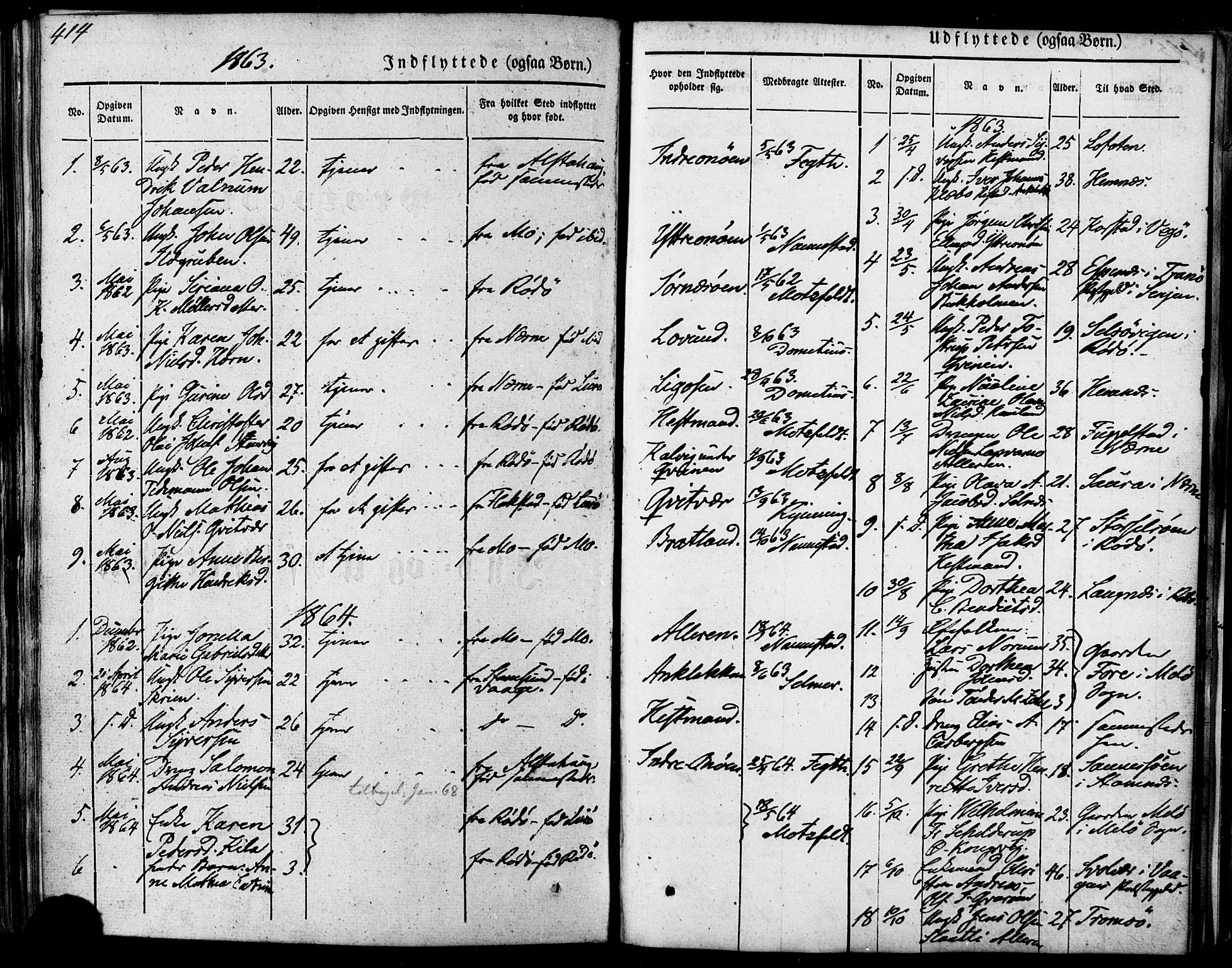 Ministerialprotokoller, klokkerbøker og fødselsregistre - Nordland, SAT/A-1459/839/L0567: Parish register (official) no. 839A04, 1863-1879, p. 414