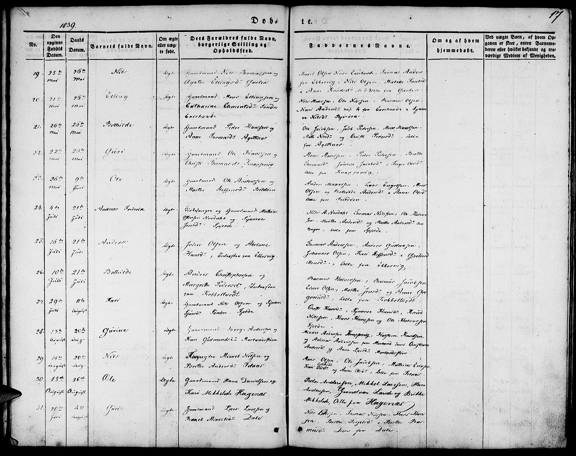 Fjell sokneprestembete, AV/SAB-A-75301/H/Haa: Parish register (official) no. A 1, 1835-1850, p. 17