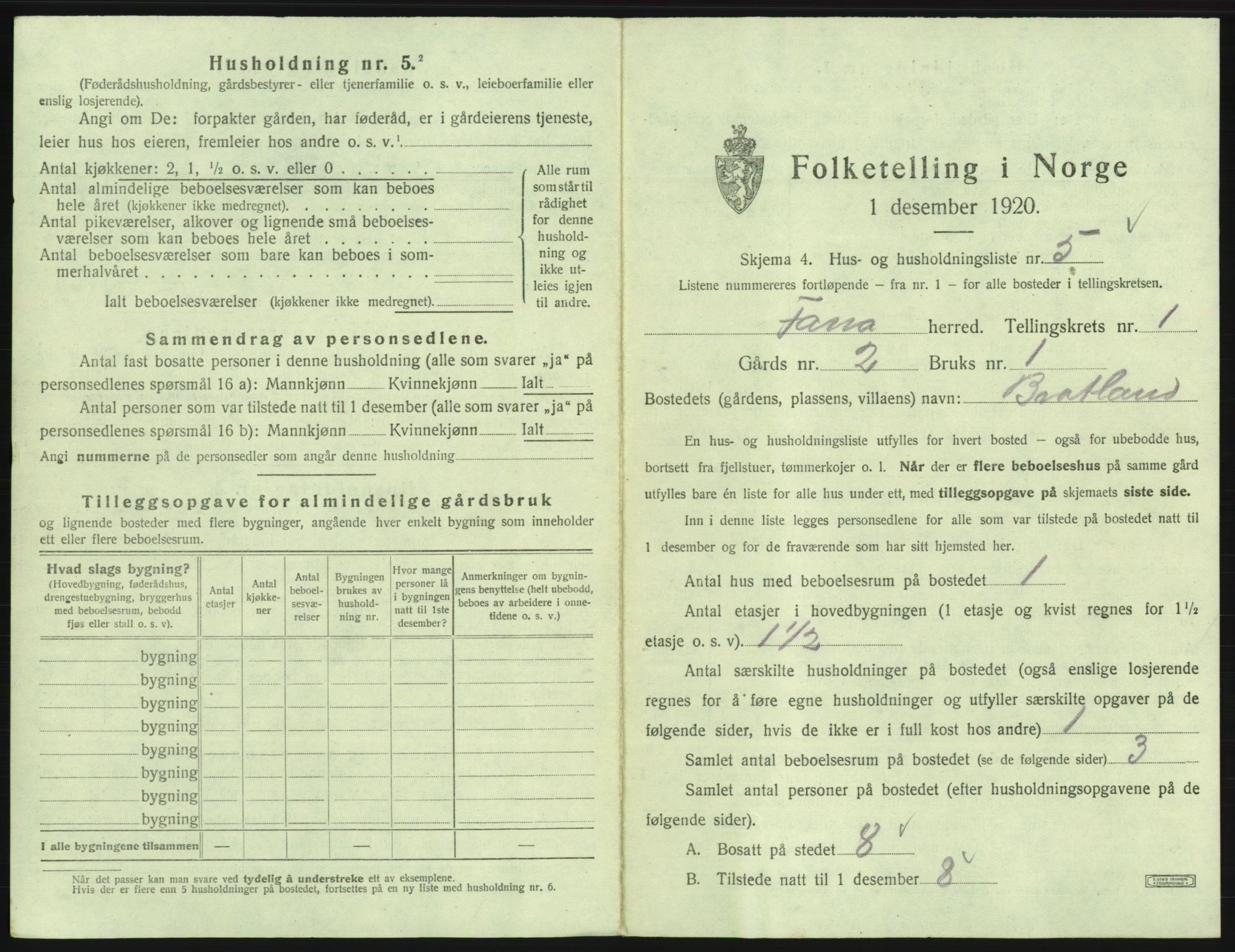 SAB, 1920 census for Fana, 1920, p. 102