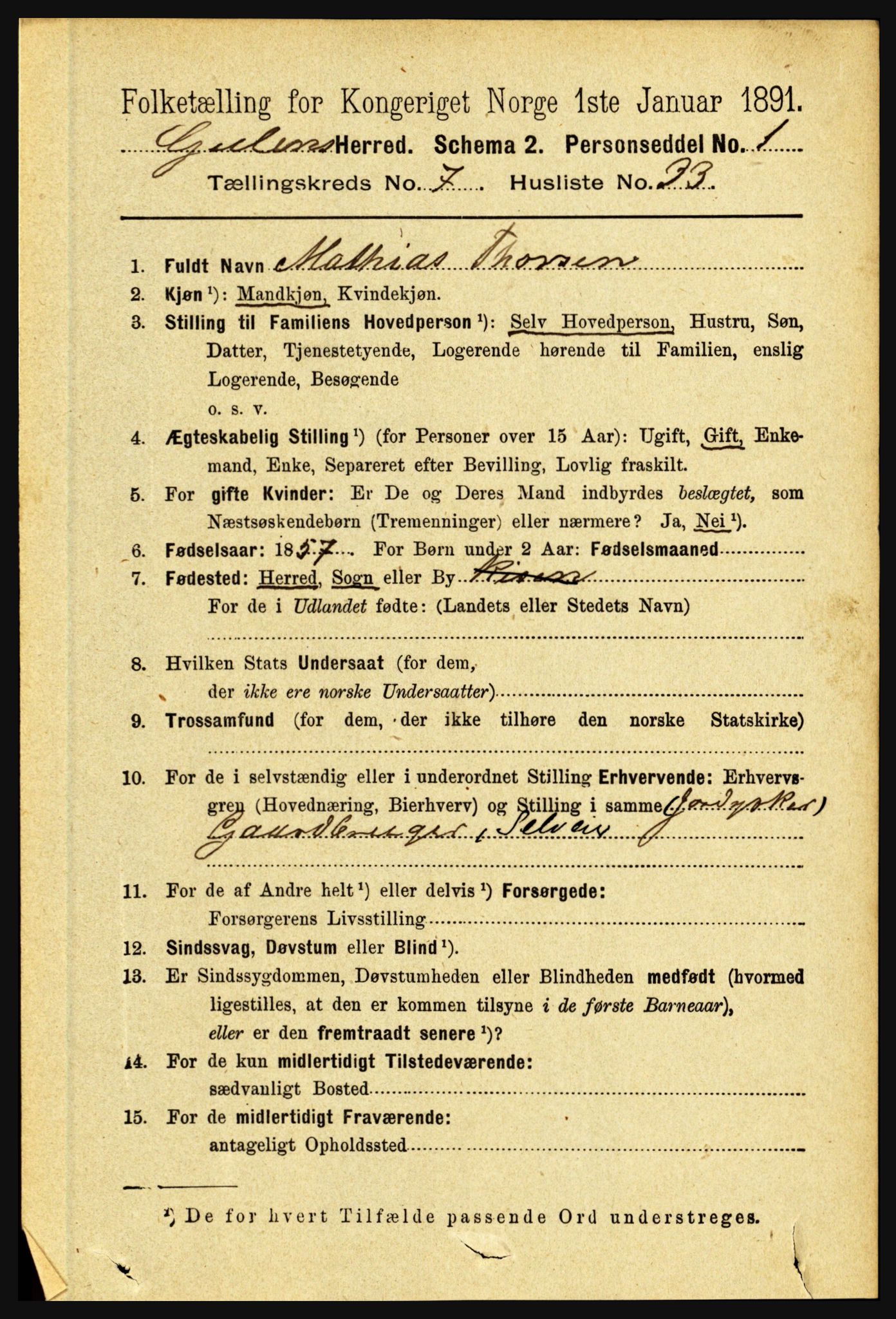 RA, 1891 census for 1411 Gulen, 1891, p. 2397