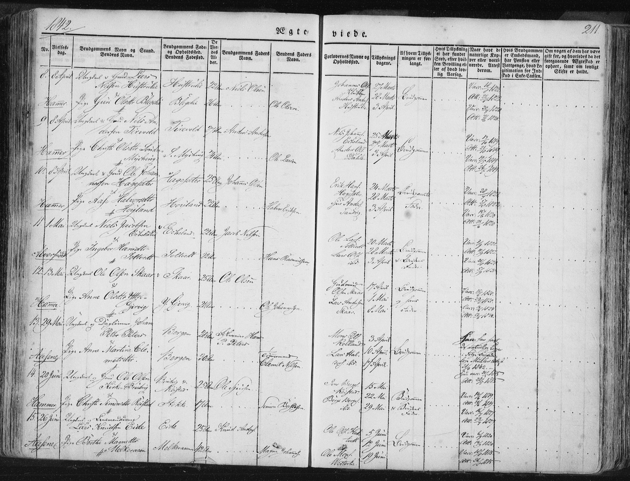 Hamre sokneprestembete, SAB/A-75501/H/Ha/Haa/Haaa/L0012: Parish register (official) no. A 12, 1834-1845, p. 211