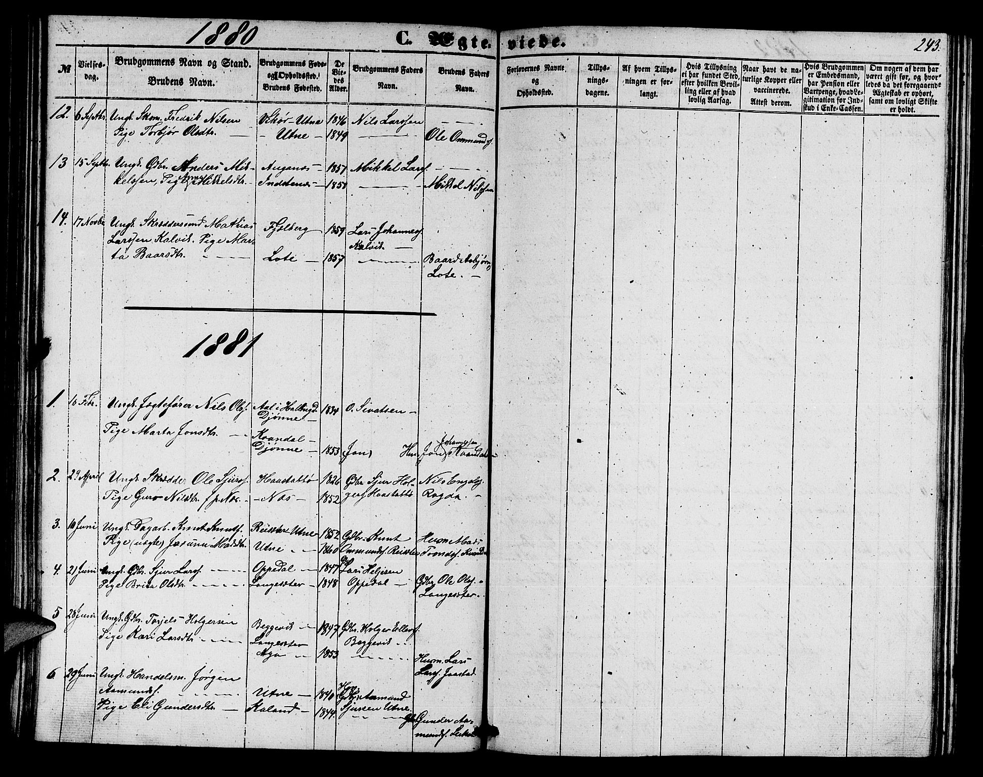 Ullensvang sokneprestembete, SAB/A-78701/H/Hab: Parish register (copy) no. E 6, 1857-1886, p. 243