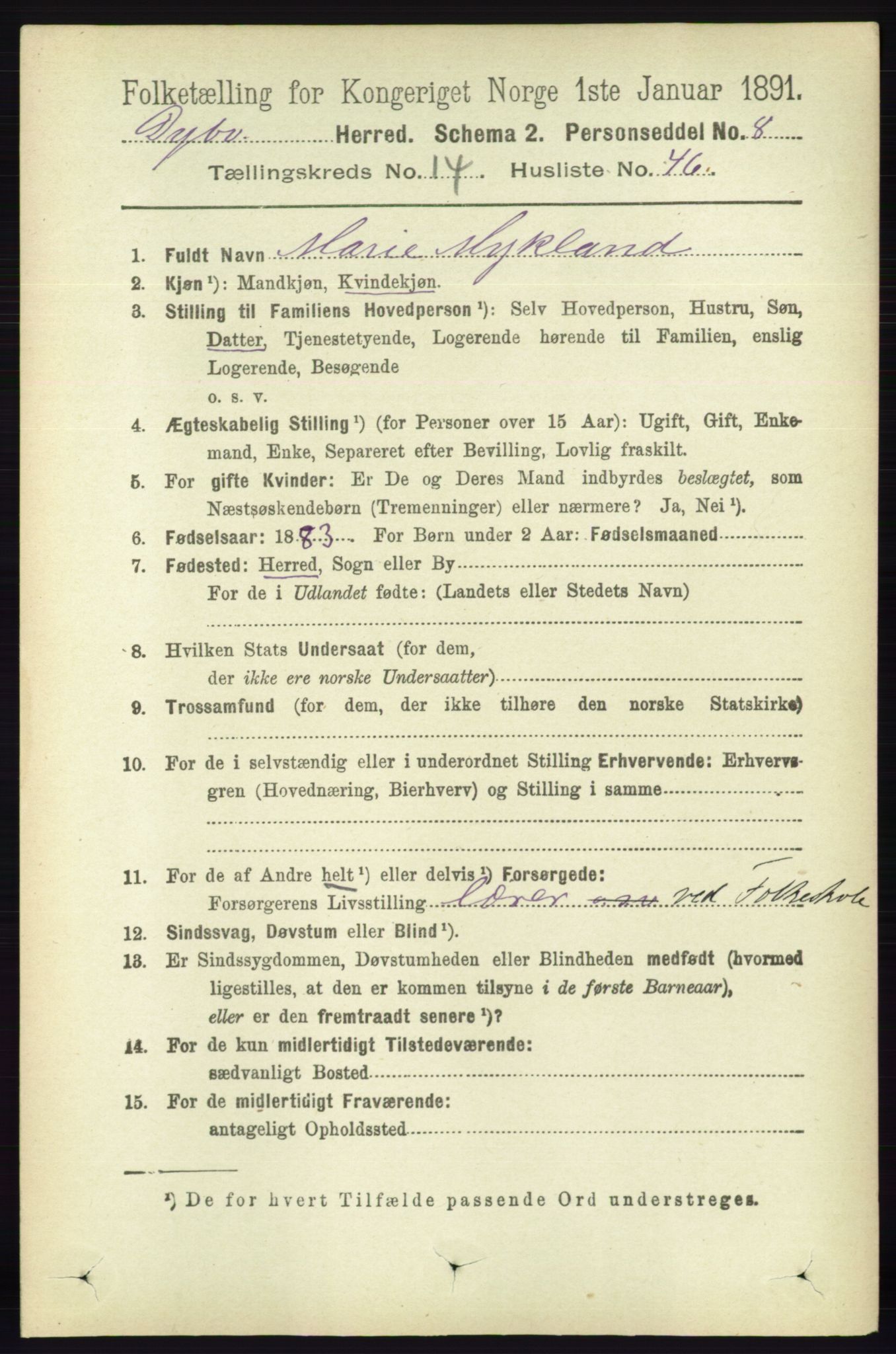 RA, 1891 census for 0915 Dypvåg, 1891, p. 6003