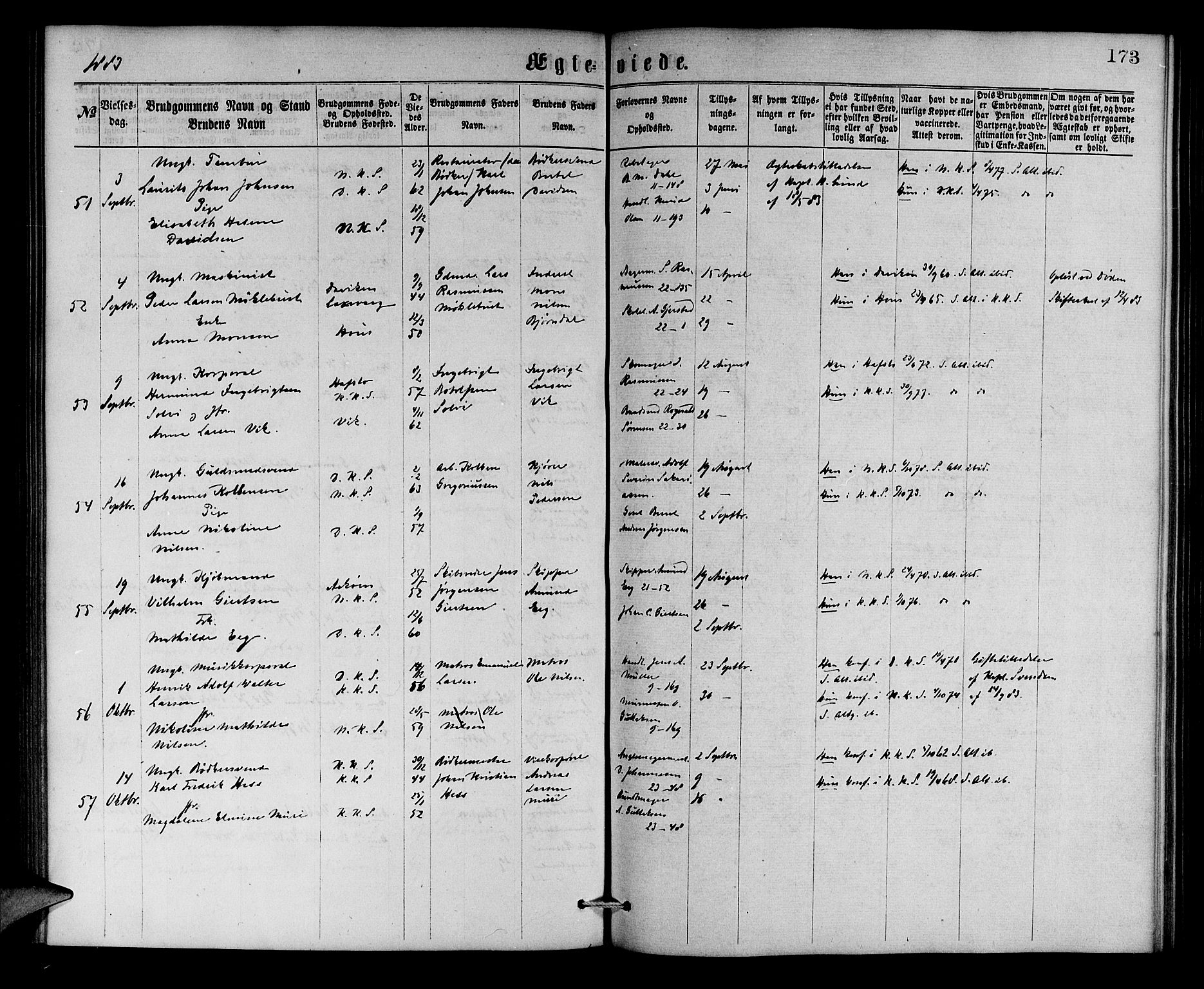 Korskirken sokneprestembete, SAB/A-76101/H/Hab: Parish register (copy) no. D 2, 1867-1886, p. 173