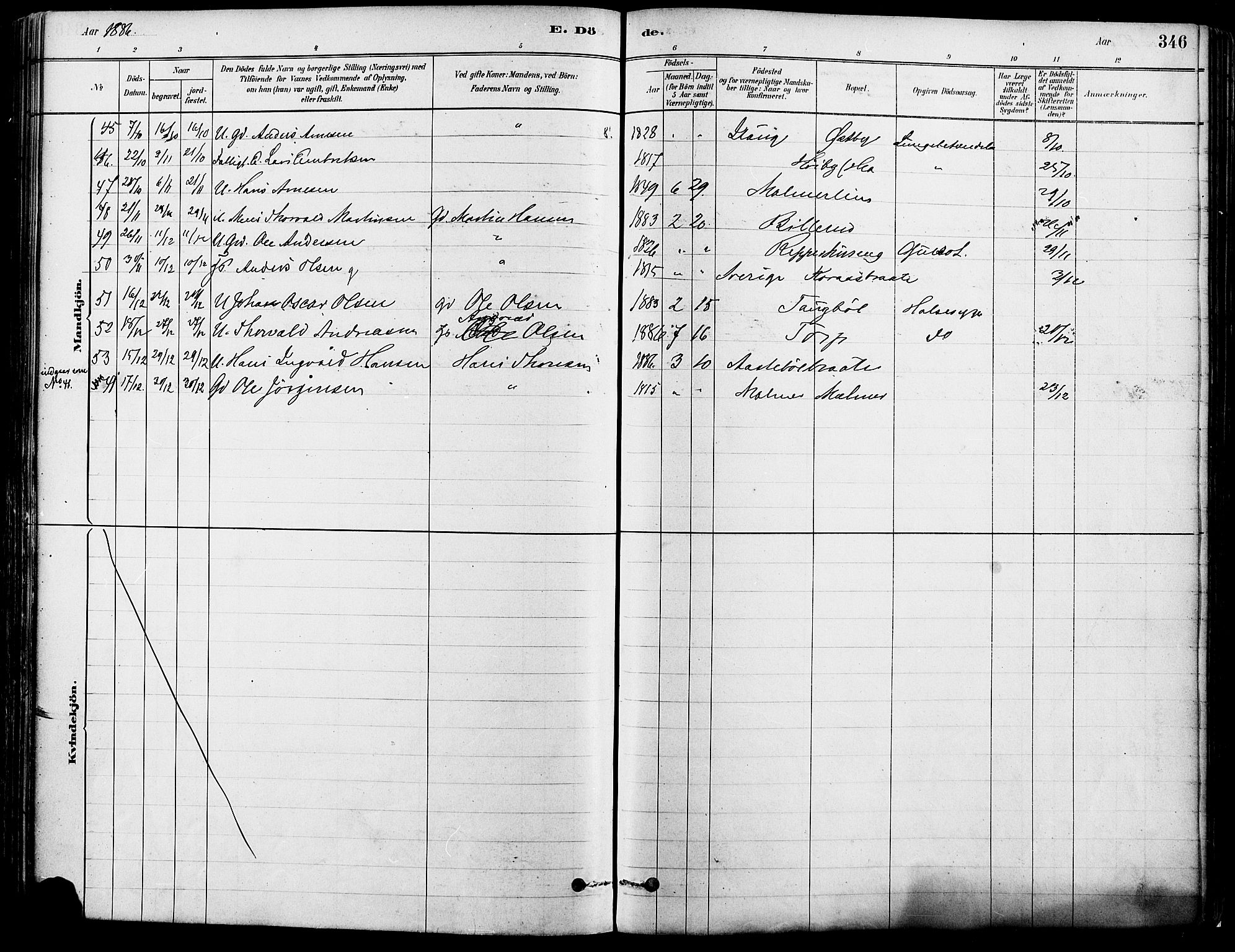 Eidskog prestekontor, AV/SAH-PREST-026/H/Ha/Haa/L0003: Parish register (official) no. 3, 1879-1892, p. 346