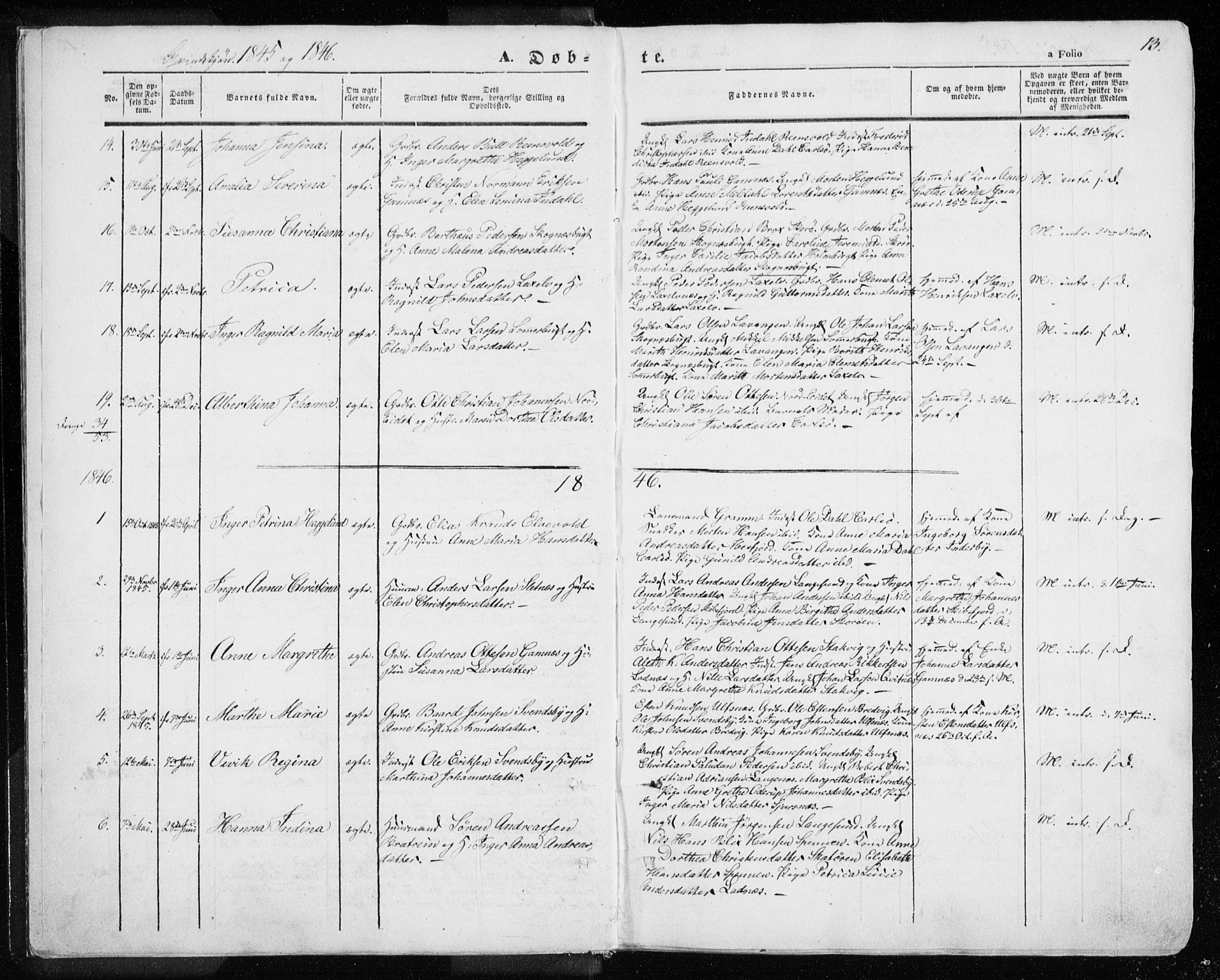 Karlsøy sokneprestembete, SATØ/S-1299/H/Ha/Haa/L0003kirke: Parish register (official) no. 3, 1843-1860, p. 13