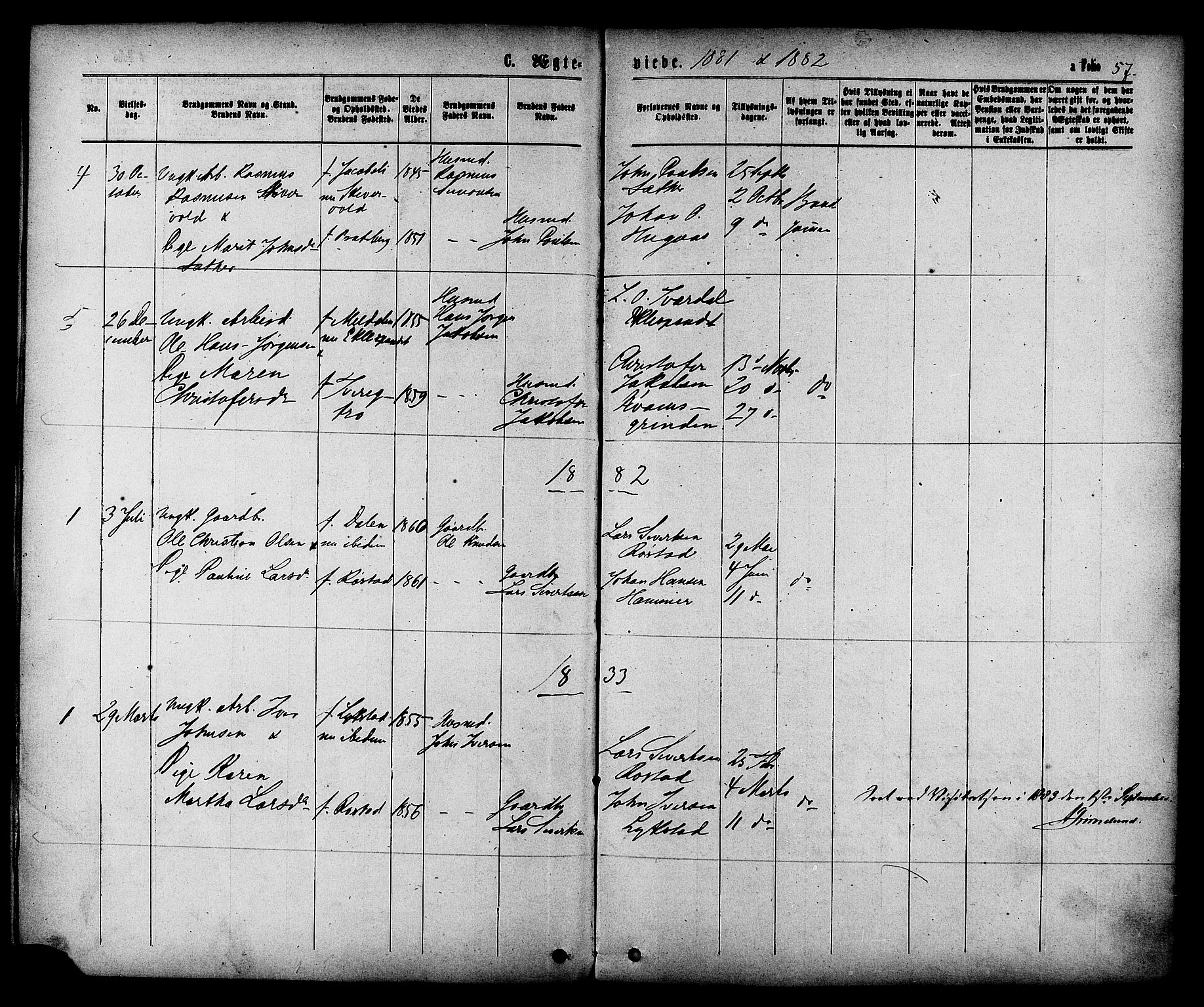 Ministerialprotokoller, klokkerbøker og fødselsregistre - Sør-Trøndelag, SAT/A-1456/608/L0334: Parish register (official) no. 608A03, 1877-1886, p. 57