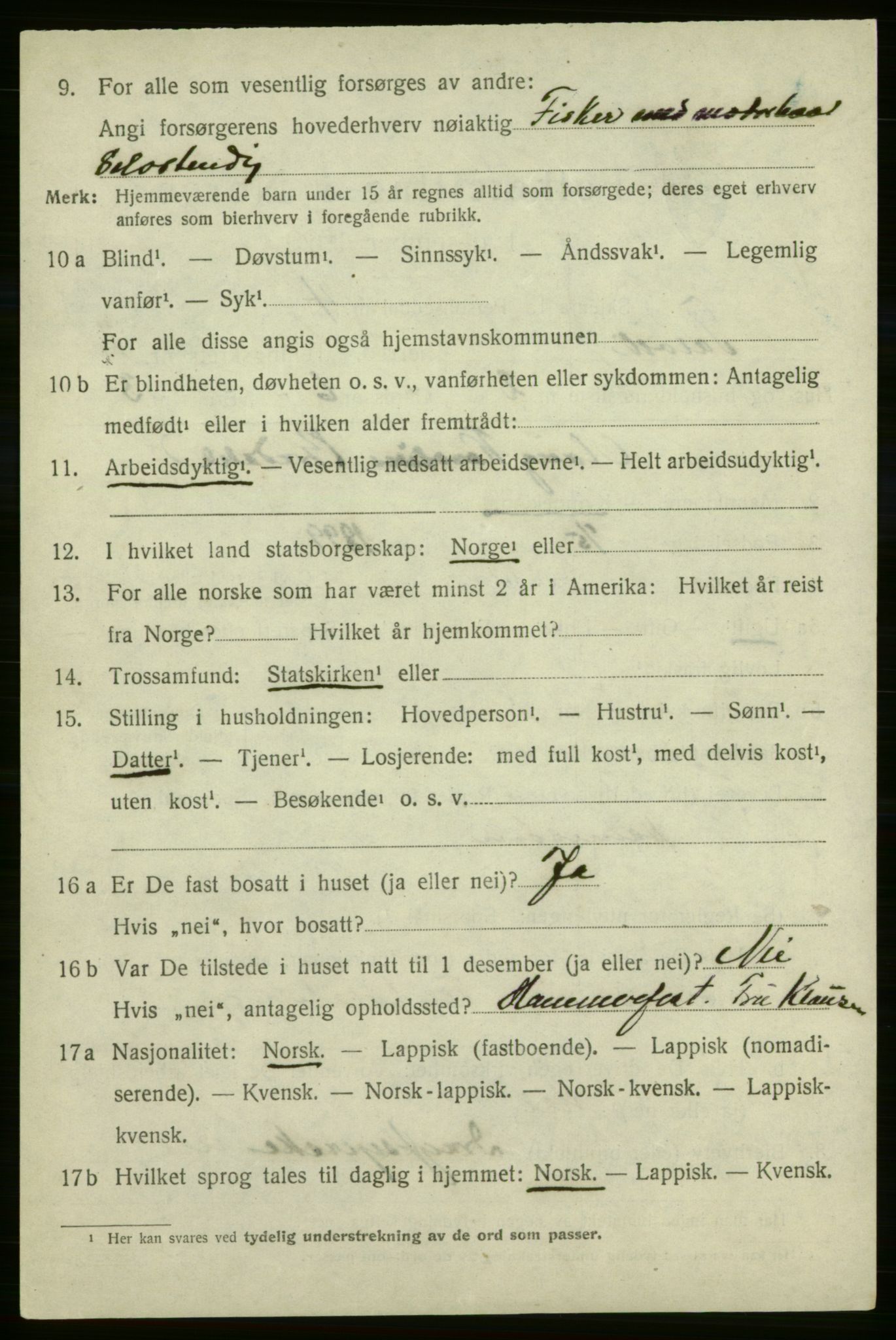 SATØ, 1920 census for Talvik, 1920, p. 1557