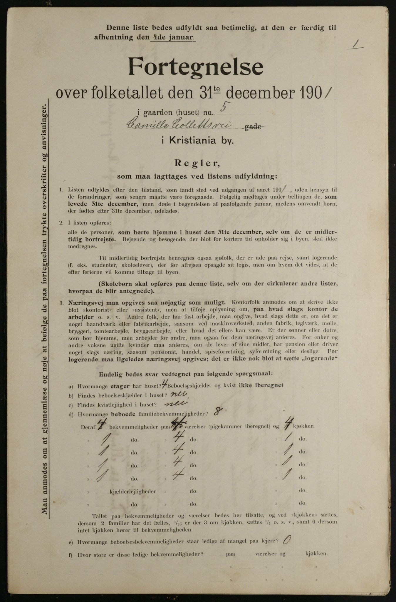 OBA, Municipal Census 1901 for Kristiania, 1901, p. 1901