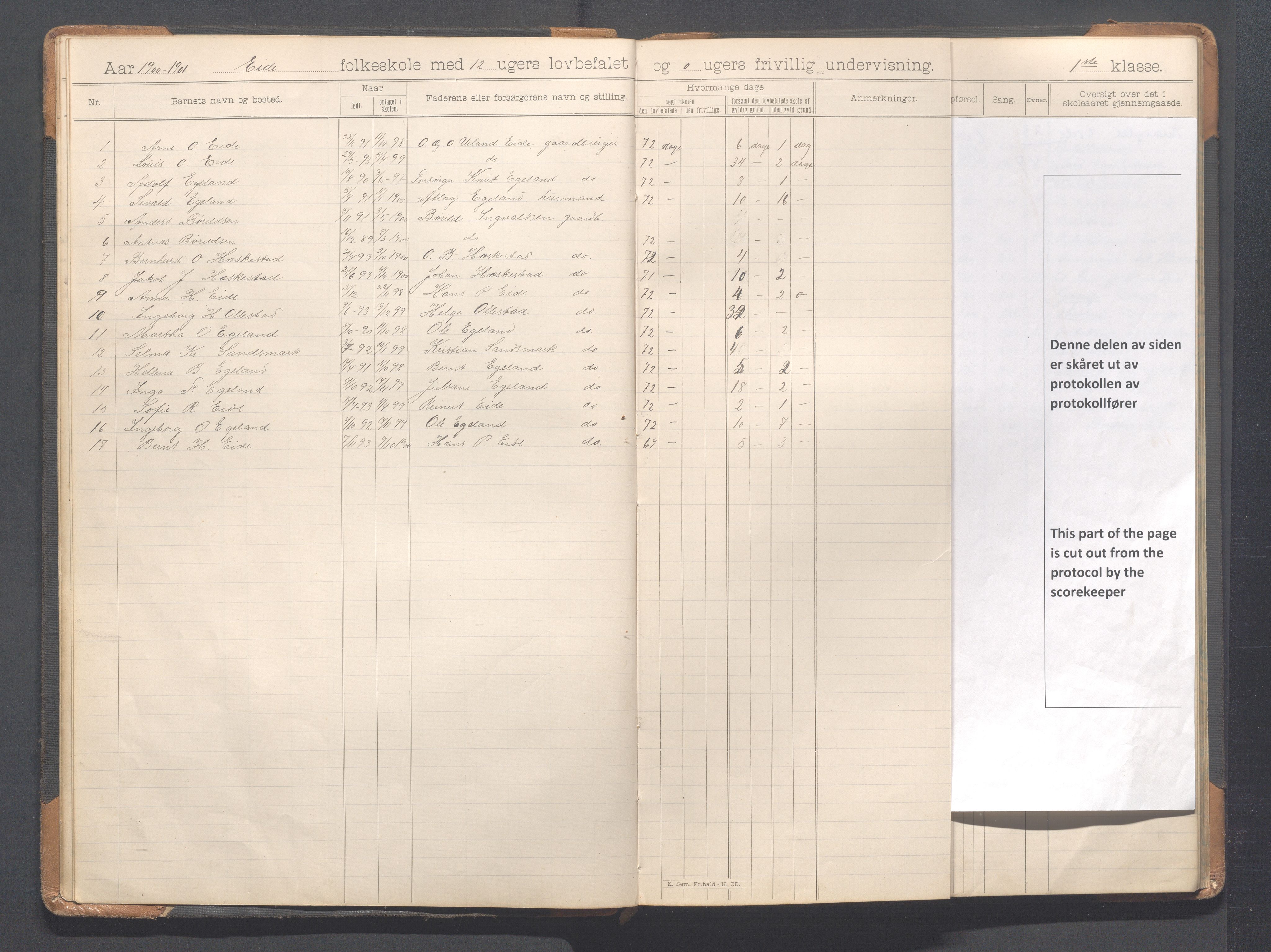 Heskestad kommune - Eide skole, IKAR/K-101744/H/L0001: Skoleprotokoll, 1898-1922, p. 13