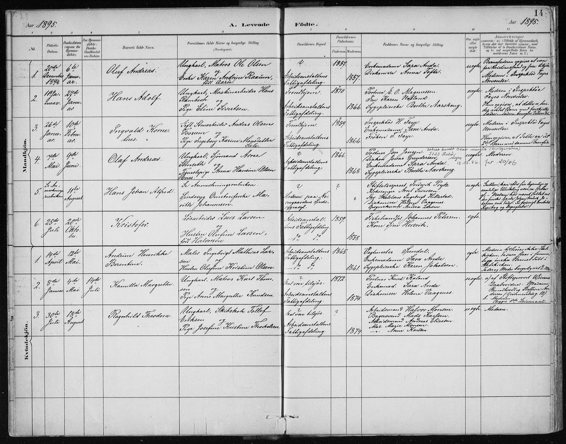 Bergen kommunale pleiehjem - stiftelsespresten, AV/SAB-A-100281: Parish register (official) no. A 2, 1887-1939, p. 14