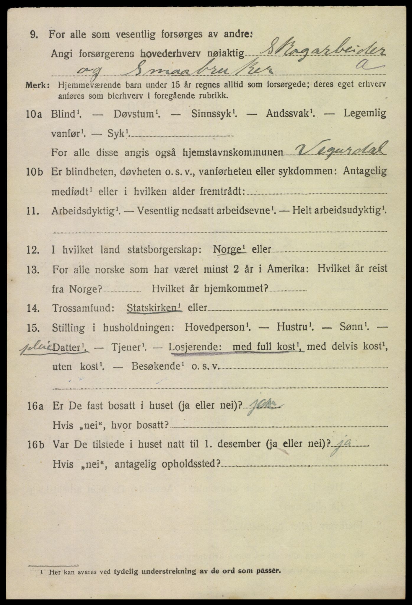 SAK, 1920 census for Vegusdal, 1920, p. 1790