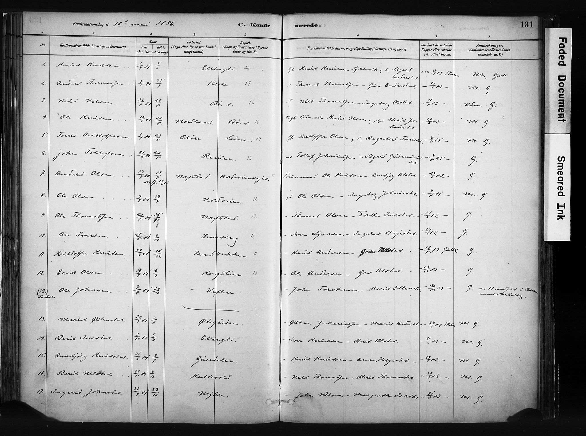 Vang prestekontor, Valdres, SAH/PREST-140/H/Ha/L0008: Parish register (official) no. 8, 1882-1910, p. 131