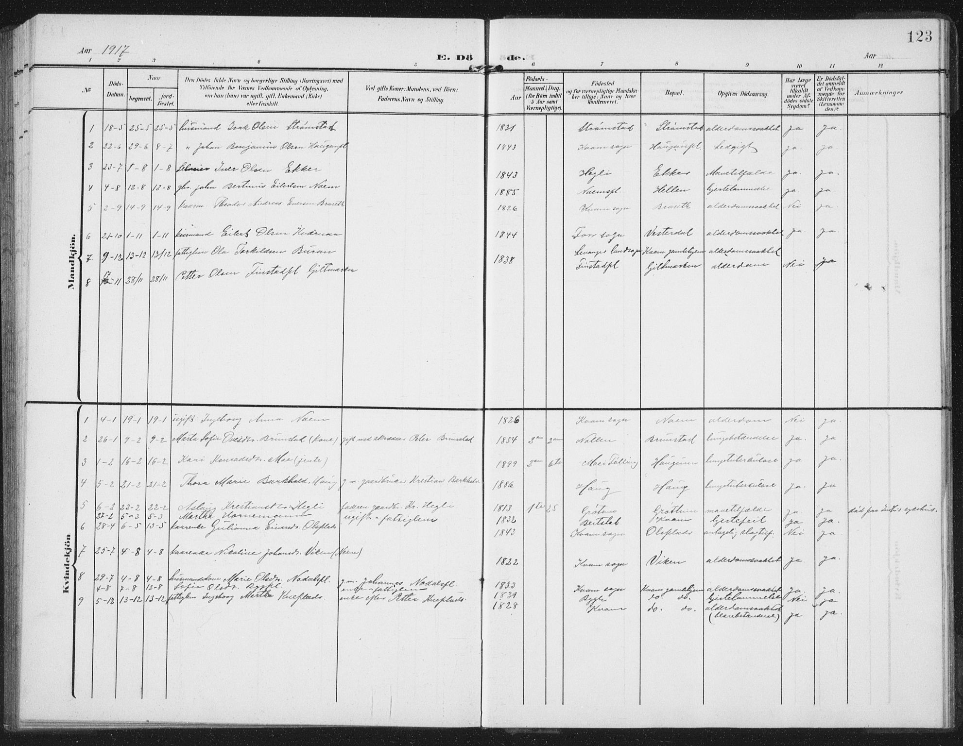 Ministerialprotokoller, klokkerbøker og fødselsregistre - Nord-Trøndelag, SAT/A-1458/747/L0460: Parish register (copy) no. 747C02, 1908-1939, p. 123