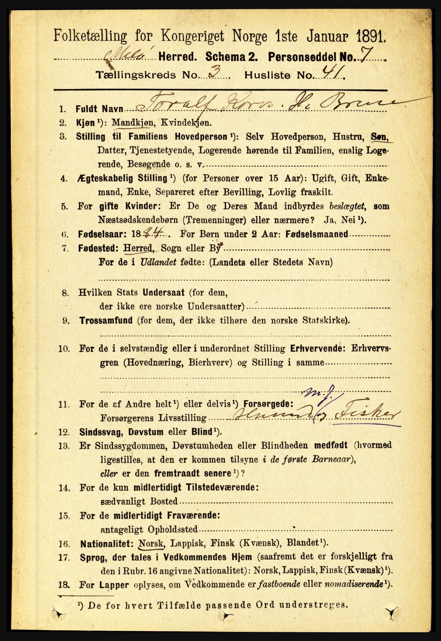 RA, 1891 census for 1837 Meløy, 1891, p. 1197