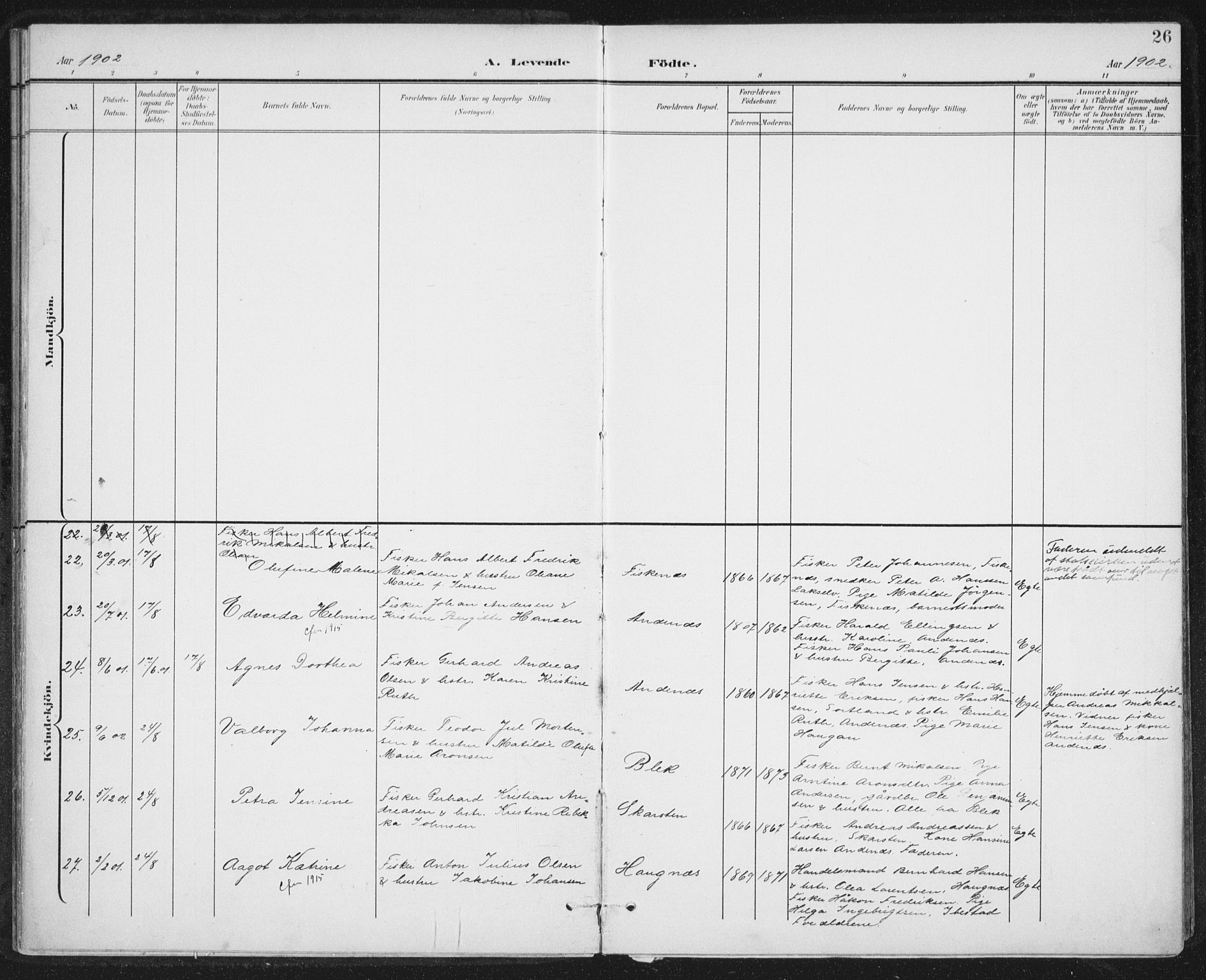 Ministerialprotokoller, klokkerbøker og fødselsregistre - Nordland, AV/SAT-A-1459/899/L1437: Parish register (official) no. 899A05, 1897-1908, p. 26