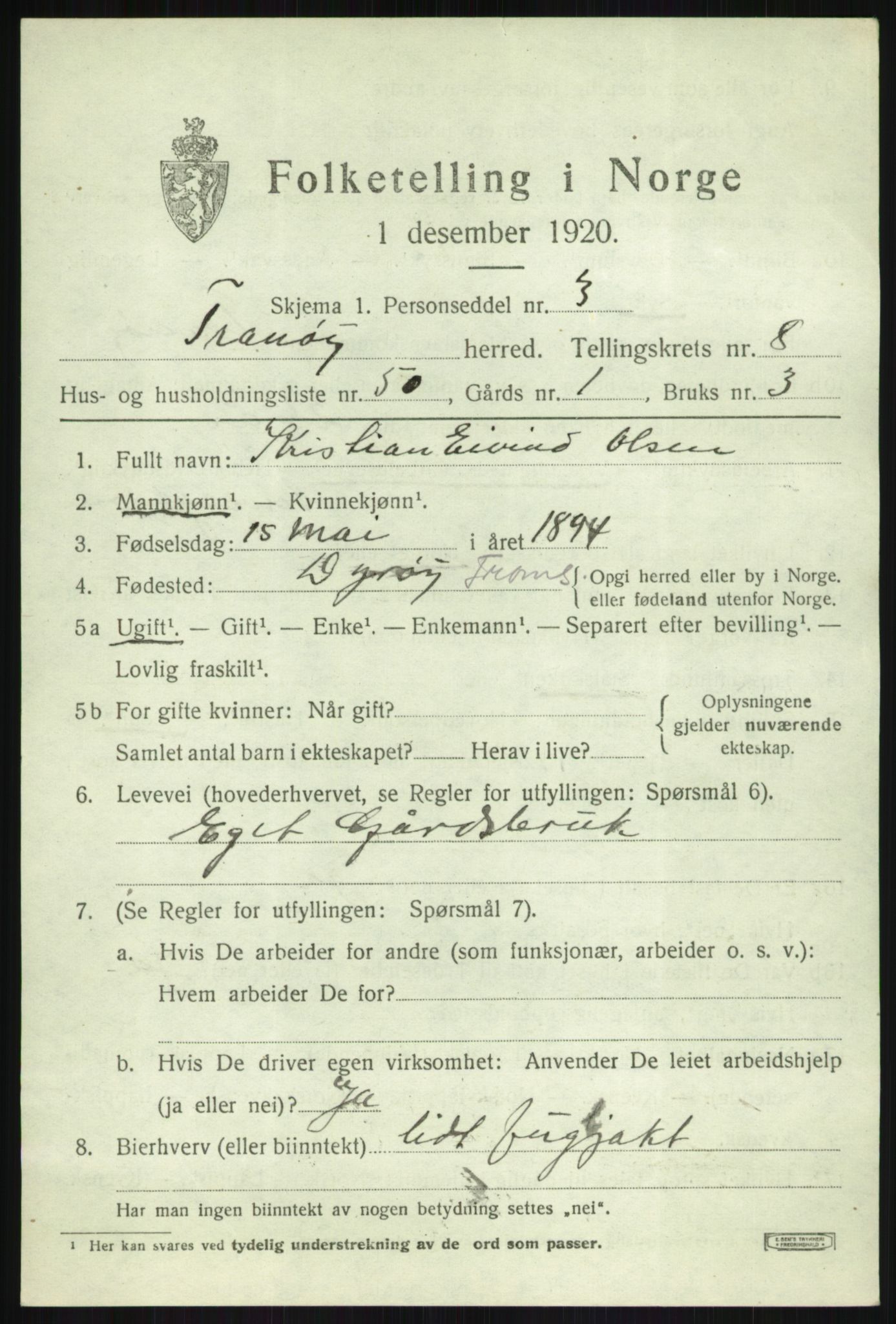 SATØ, 1920 census for Tranøy, 1920, p. 4541